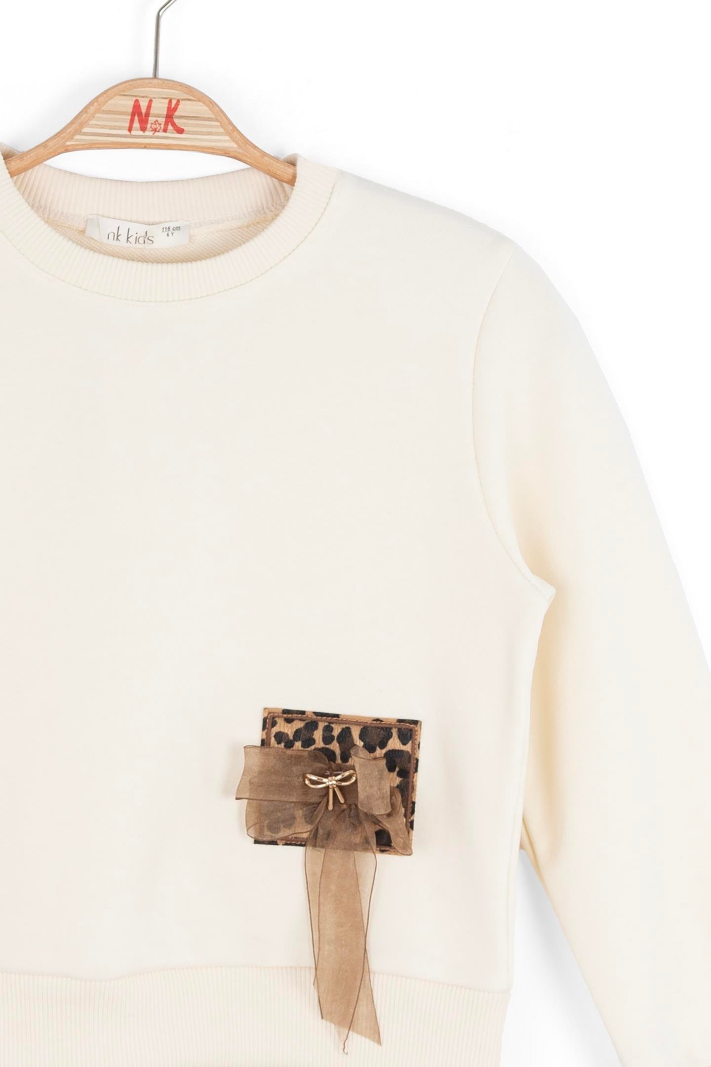 Nk Kız Çocuk Kurdela Detaylı Sweatshirt 4-8 Yaş Krem