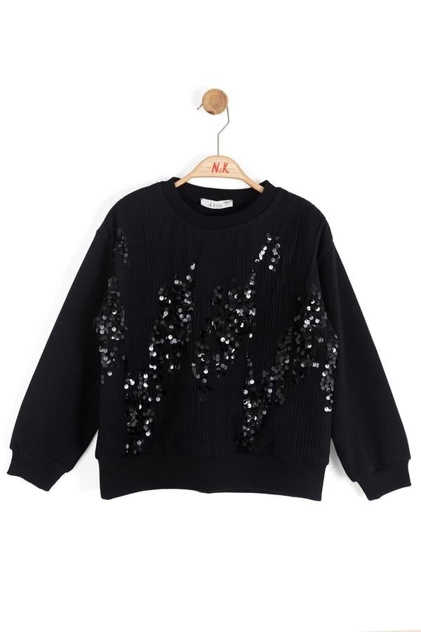 Nk Kız Çocuk Pullu Sweatshirt 4-8 Yaş Siyah