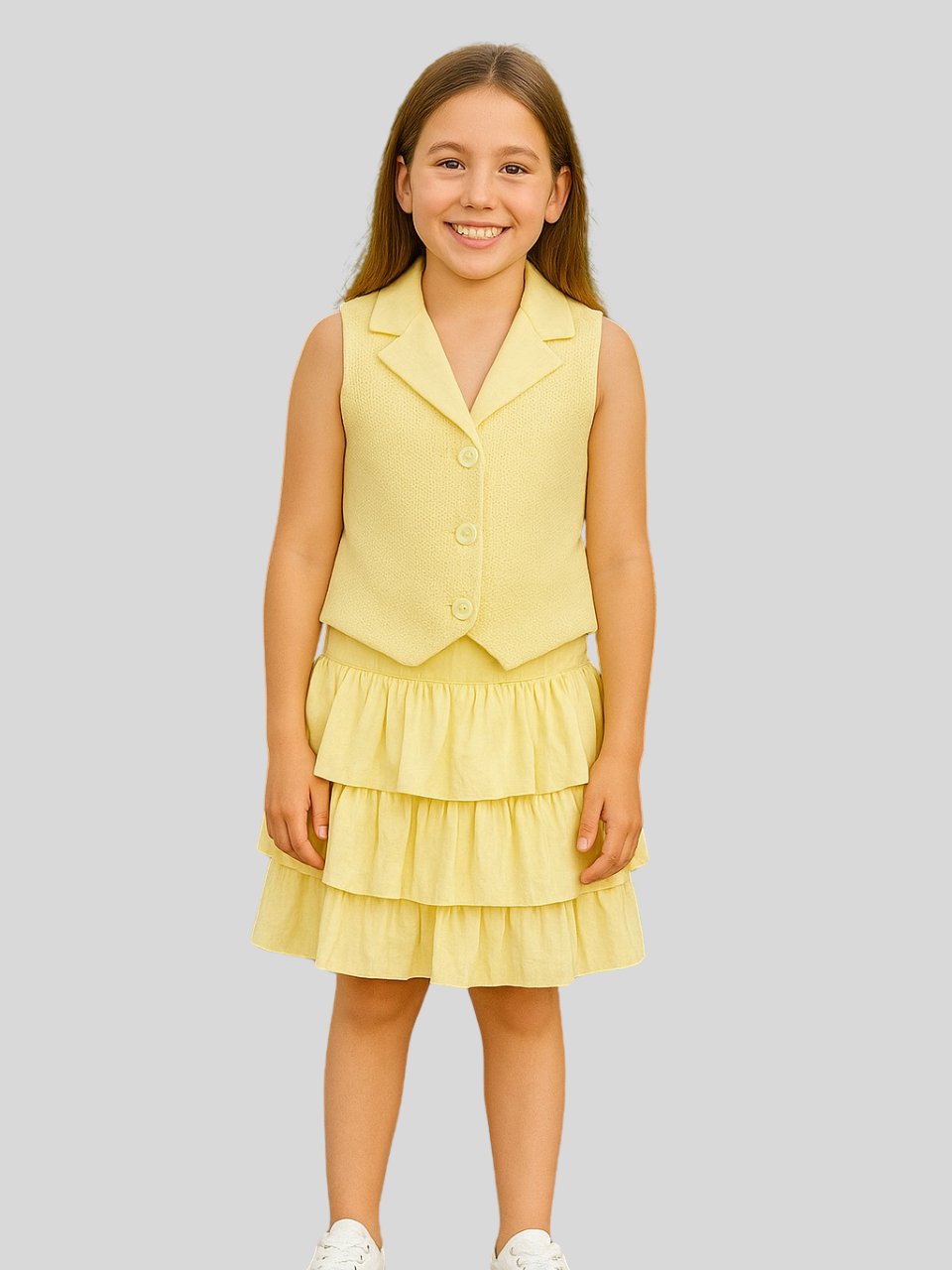 Nk Kız Çocuk Yelek Etek Takım 8-14 Yaş Sarı