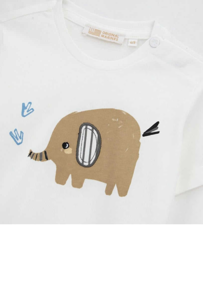 Orginal Marines Erkek Bebek Fil Basklı Tshirt 1-3 Yaş Ekru