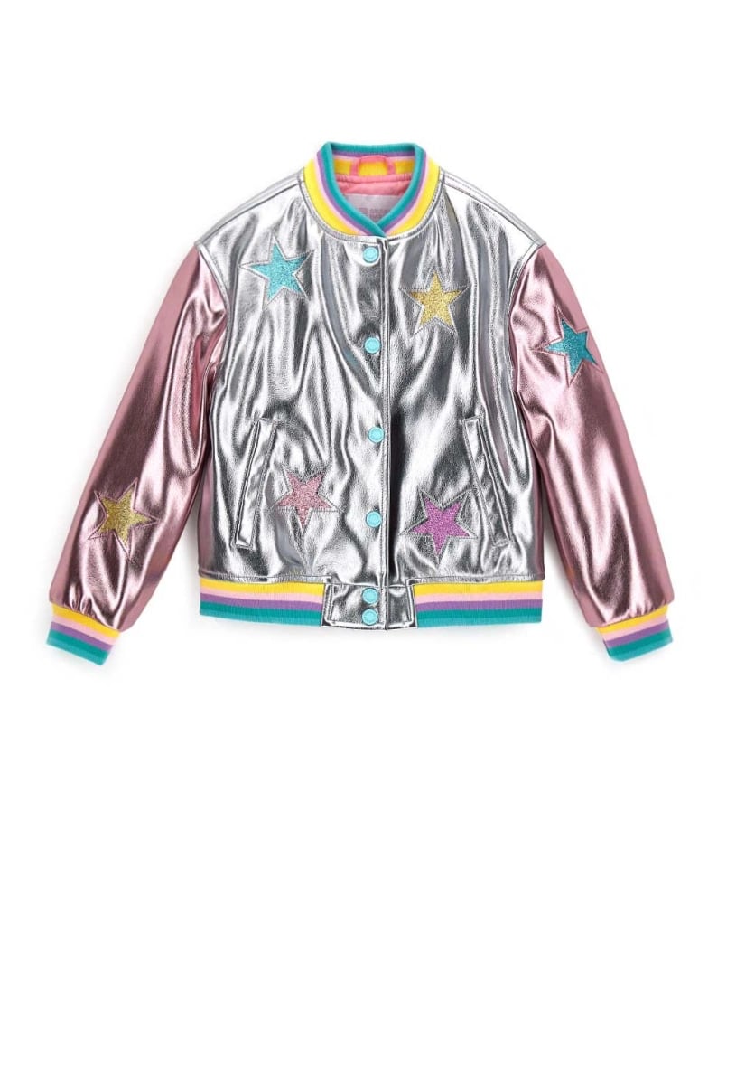 Orginal Marines Kız Çocuk Suni Deri Yıldız Ceket 2-9 Yaş Gümüş