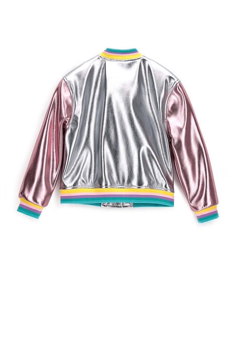 Orginal Marines Kız Çocuk Suni Deri Yıldız Ceket 2-9 Yaş Gümüş