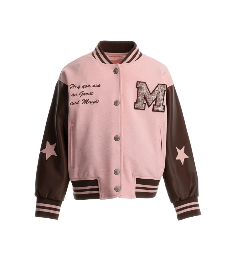 Original Marines Kız Çocuk Kolları Deri Kolej Ceket 5-10 Yaş PEMBE