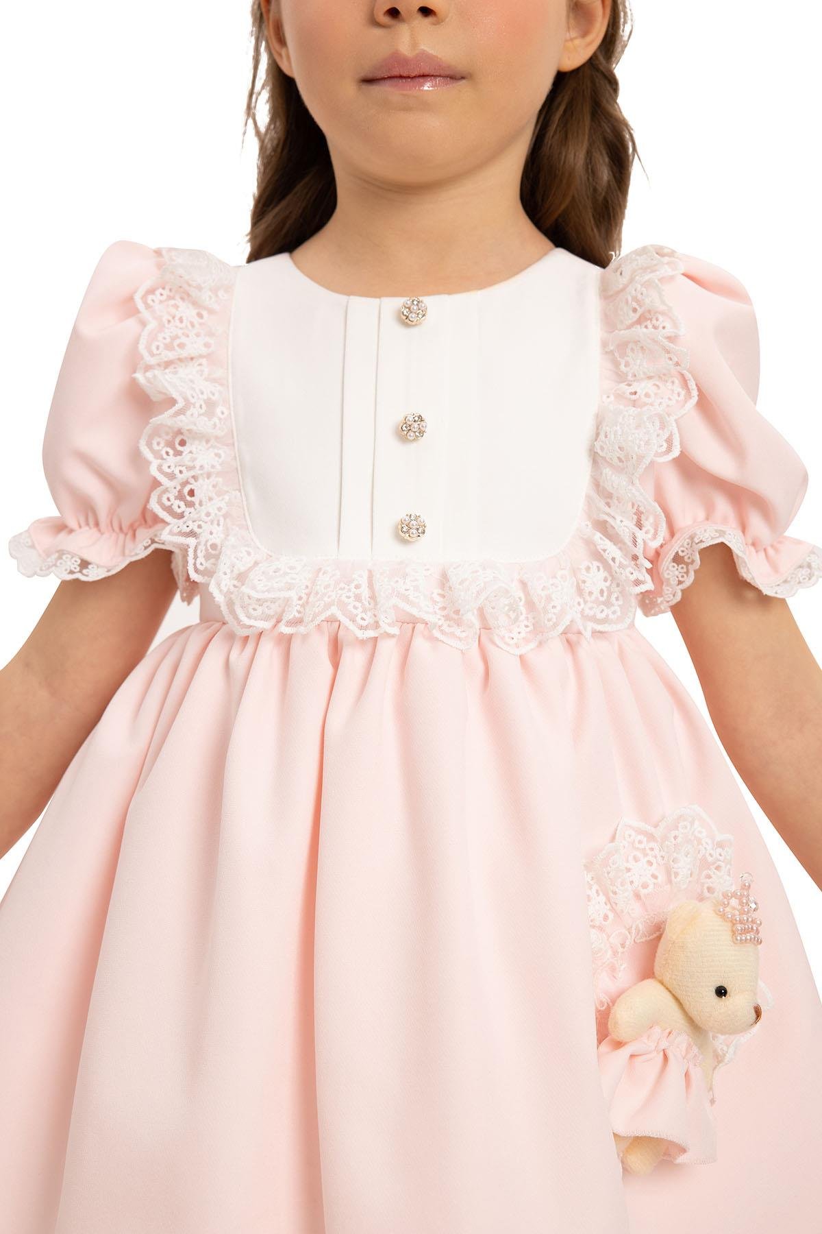 Pamina Kız Bebek Ayıcıklı Elbise 6-24 Ay Pudra