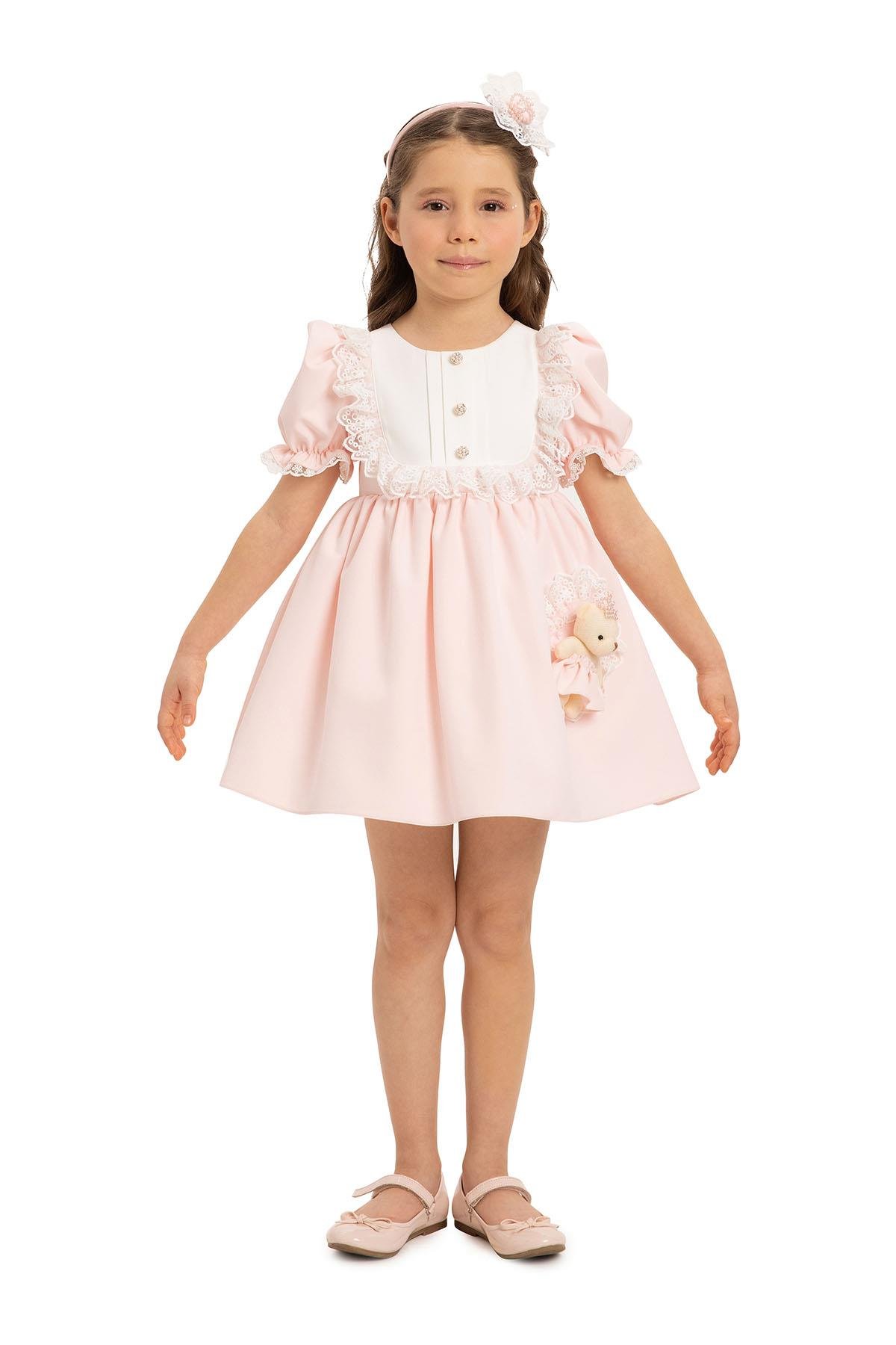 Pamina Kız Bebek Ayıcıklı Elbise 6-24 Ay Pudra