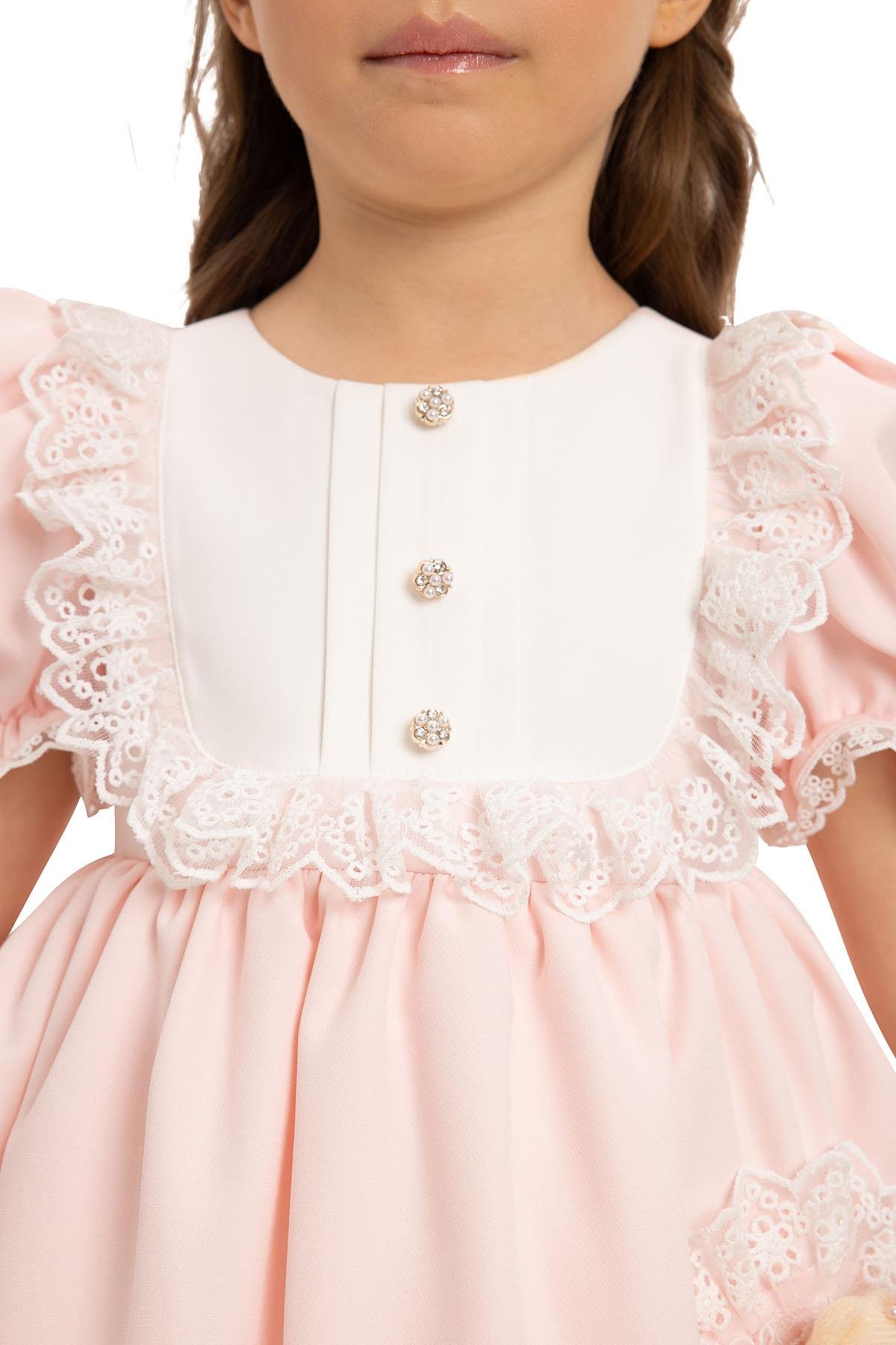 Pamina Kız Bebek Ayıcıklı Elbise 6-24 Ay Pudra