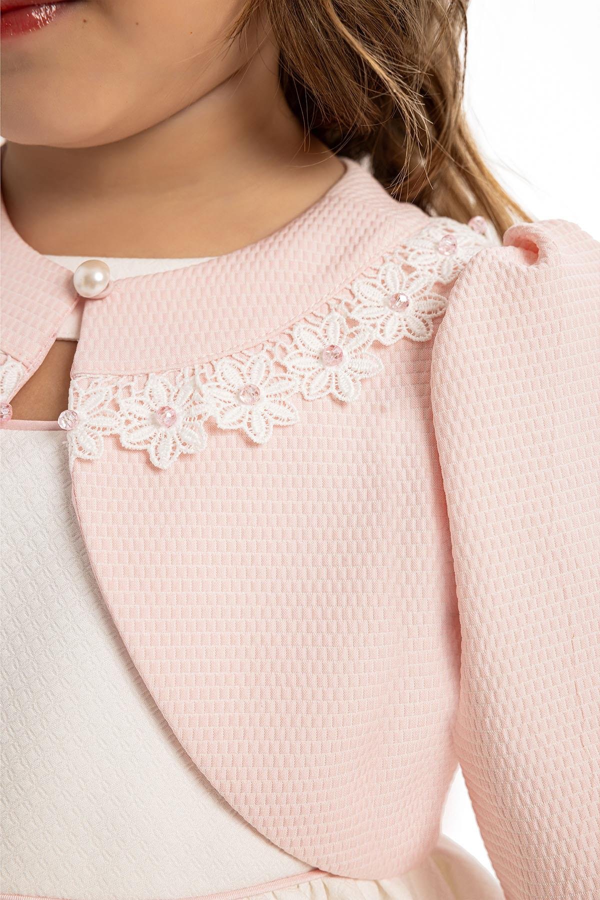 Pamina Kız Bebek Bolero ve Saç Aksesuarı Elbise 6-24 Ay Pudra