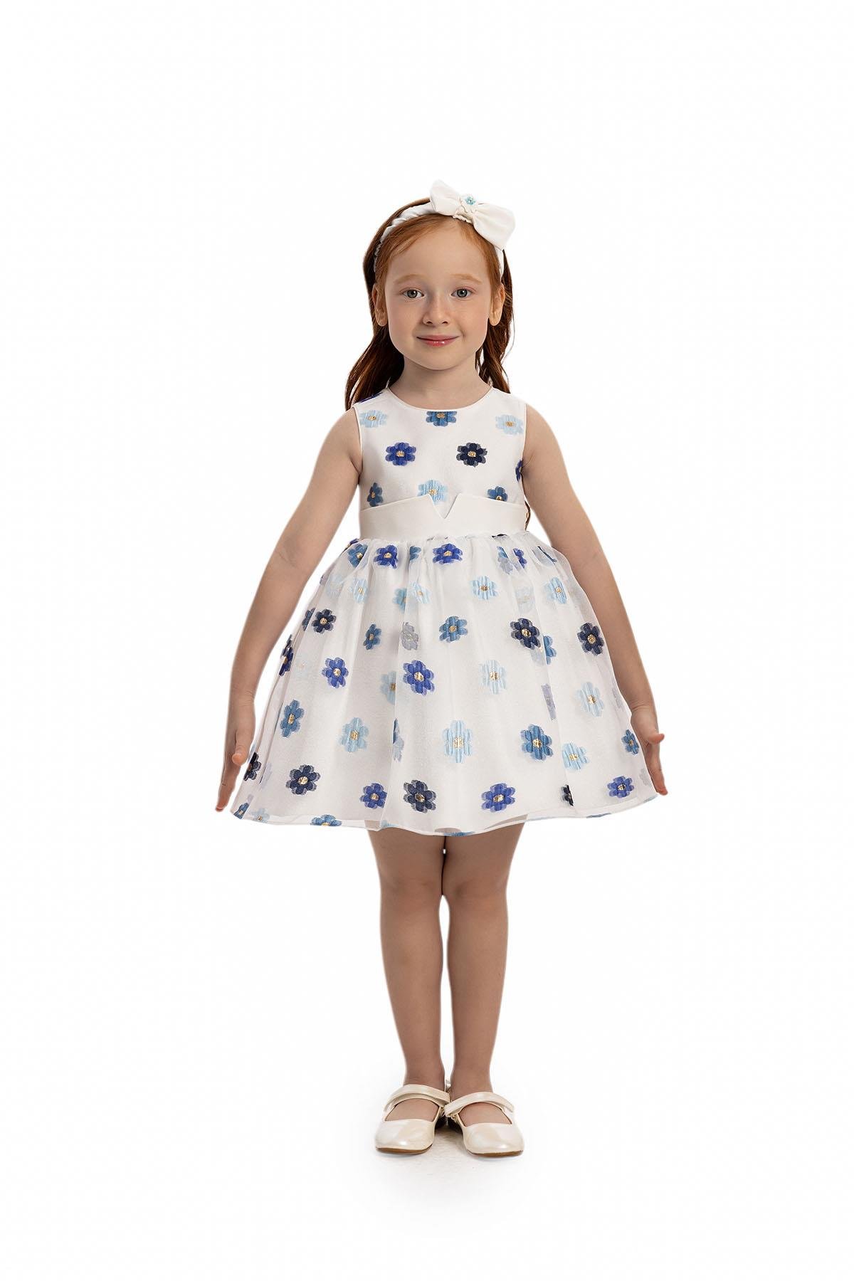 Pamina Kız Bebek Bolero ve Saç Aksesuarı Elbise 6-24 Ay Mavi