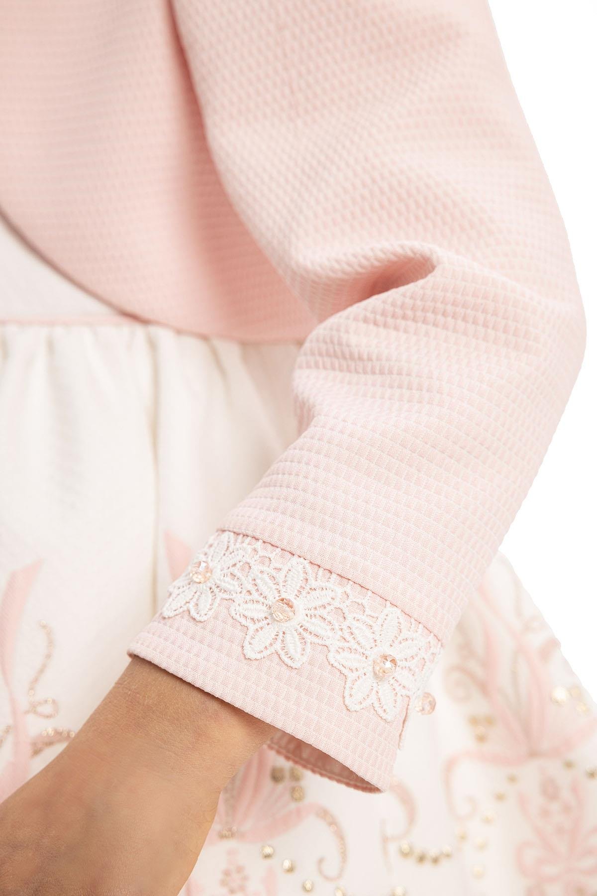 Pamina Kız Bebek Bolero ve Saç Aksesuarı Elbise 6-24 Ay Pudra