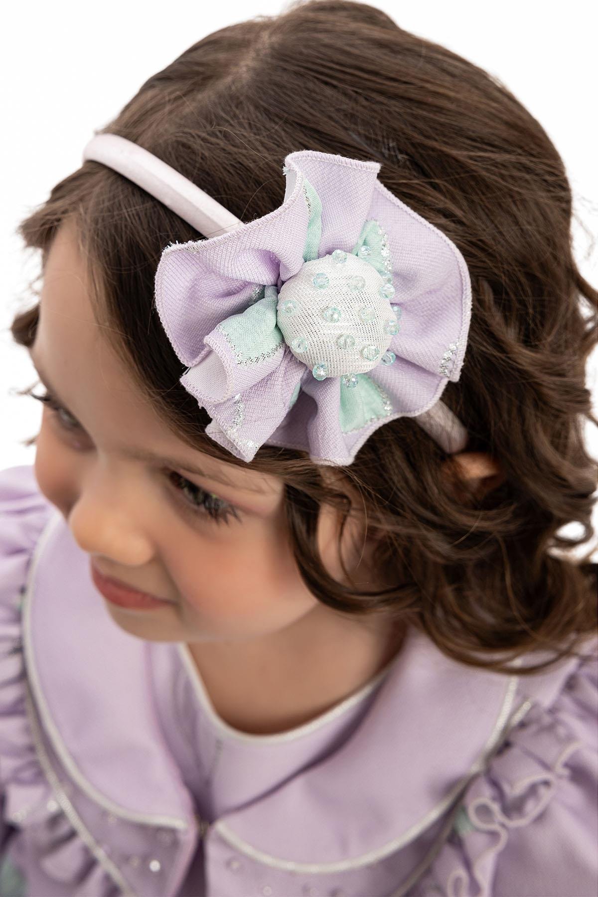 Pamina Kız Bebek Bolero ve Saç Aksesuarı Elbise 6-24 Ay Lila