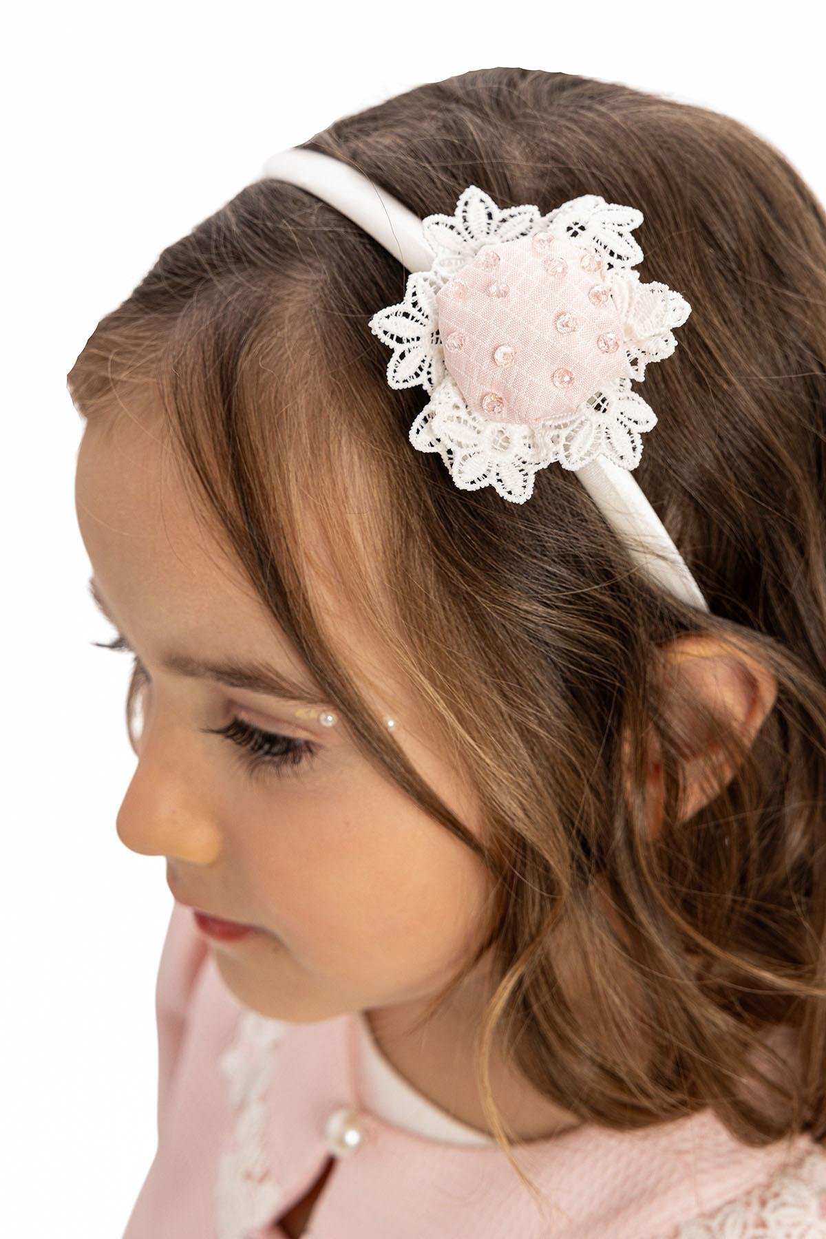 Pamina Kız Bebek Bolero ve Saç Aksesuarı Elbise 6-24 Ay Pudra