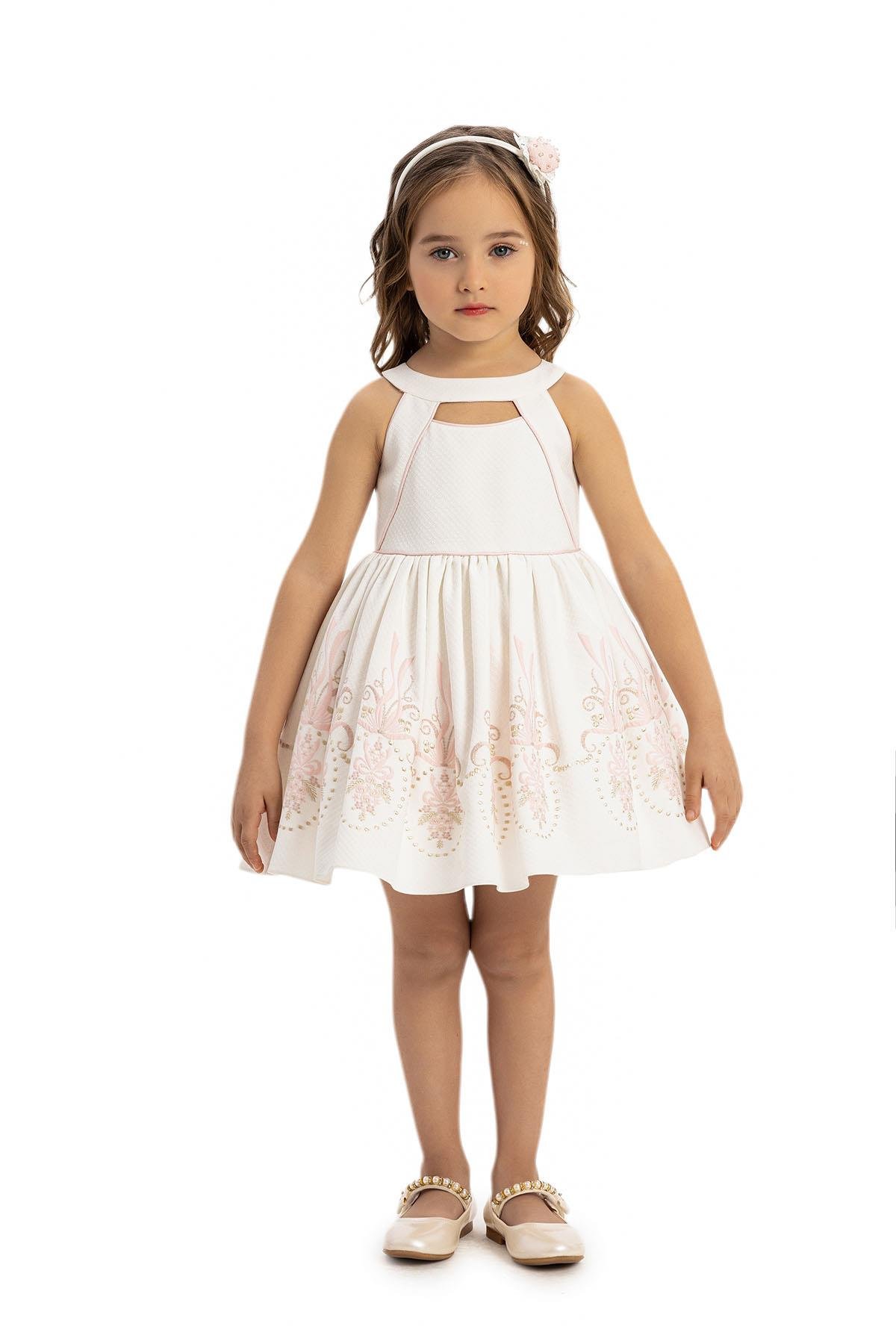 Pamina Kız Bebek Bolero ve Saç Aksesuarı Elbise 6-24 Ay Pudra