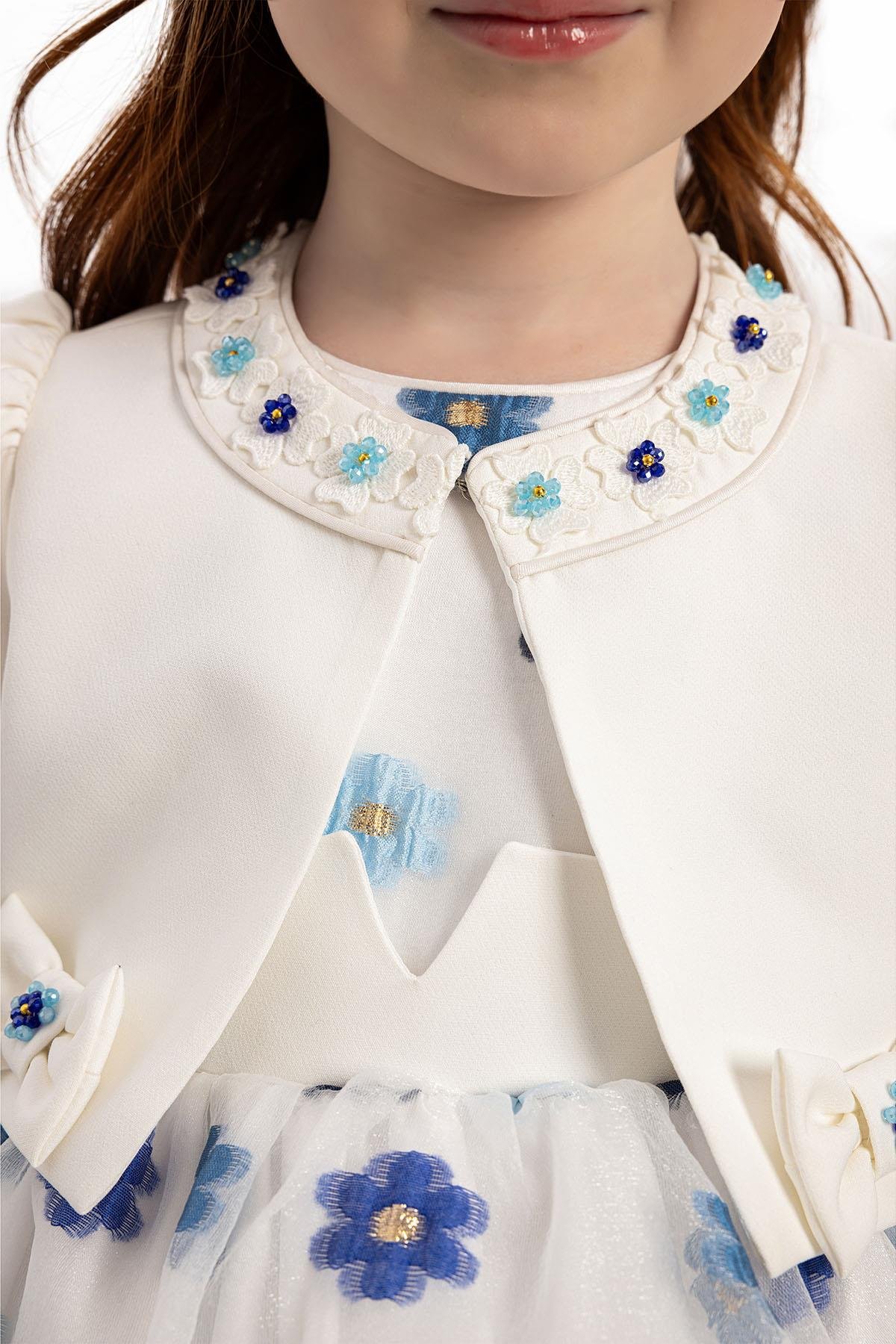 Pamina Kız Bebek Bolero ve Saç Aksesuarı Elbise 6-24 Ay Mavi