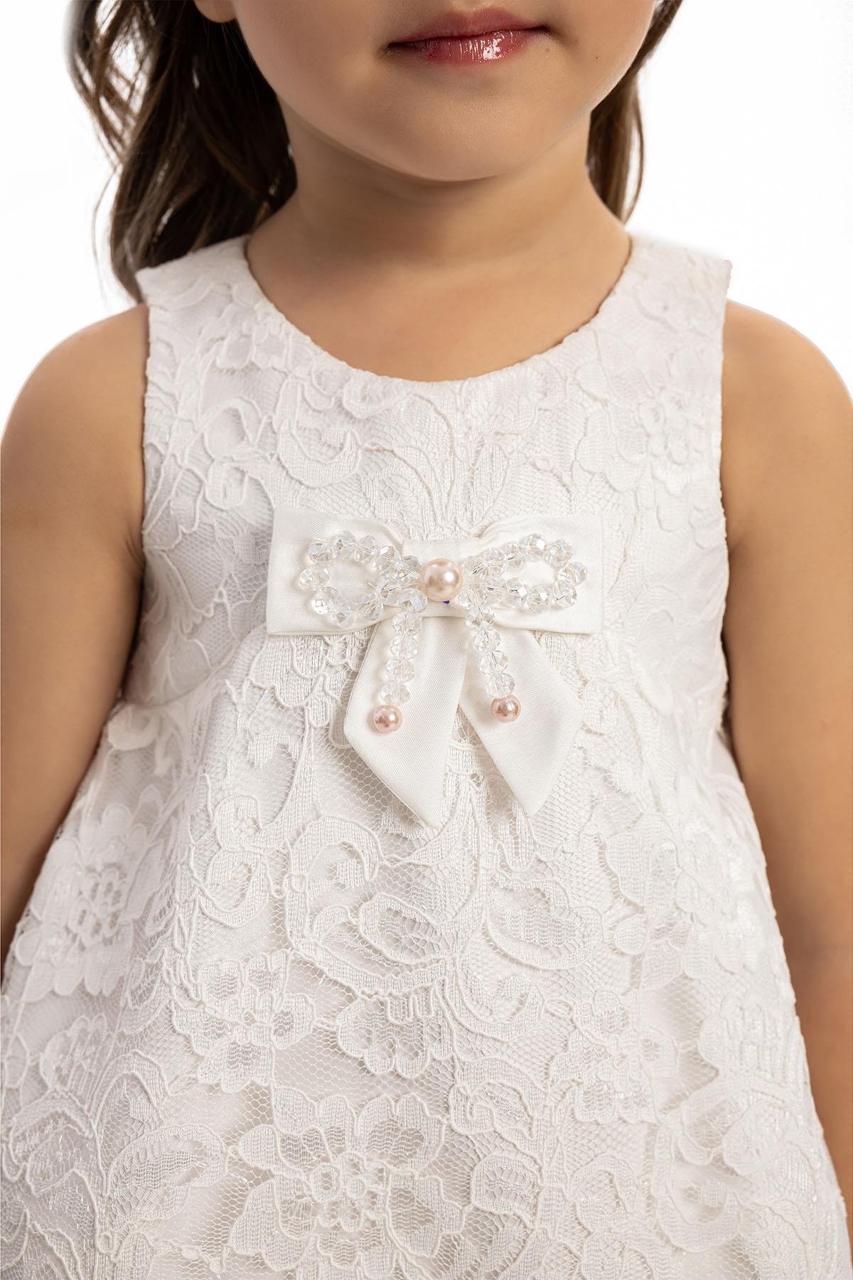 Pamina Kız Bebek Dantel Tül Elbise 6-24 Ay Ekru