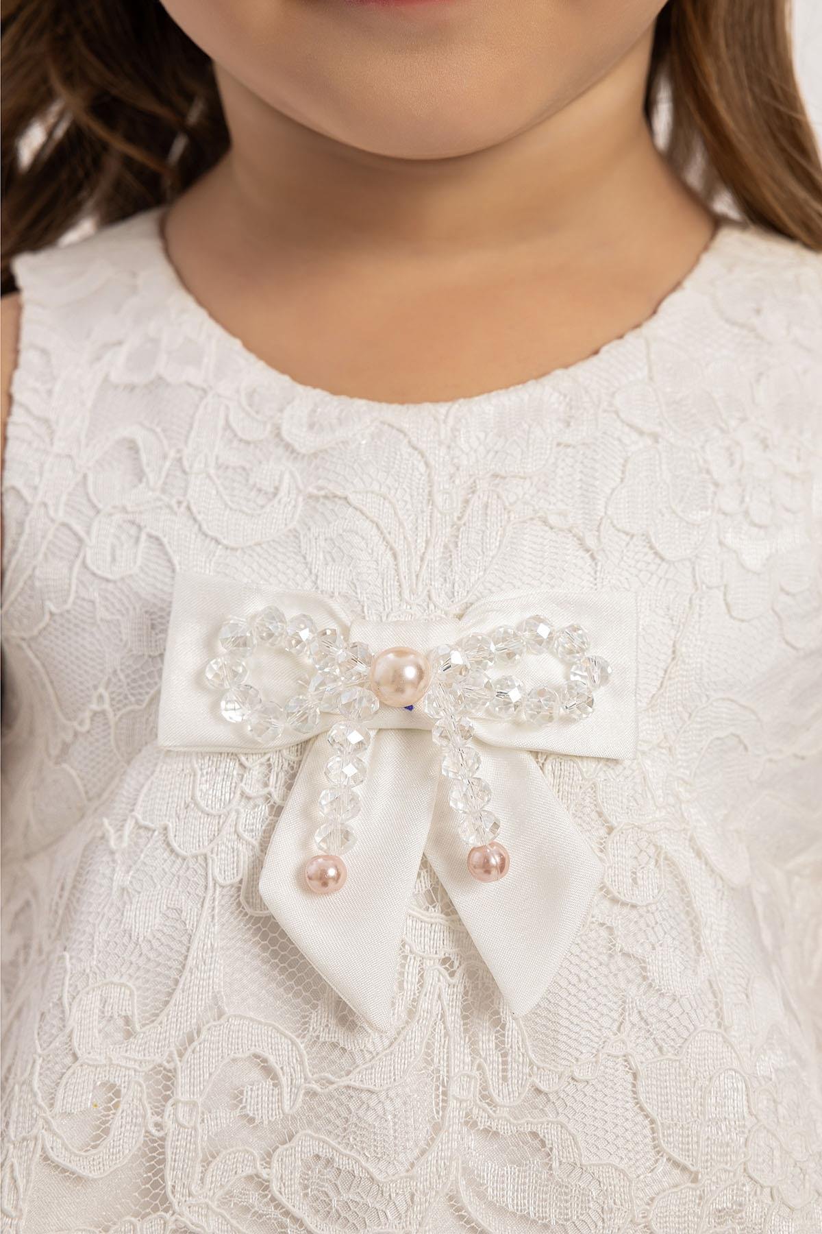 Pamina Kız Bebek Dantel Tül Elbise 6-24 Ay Ekru