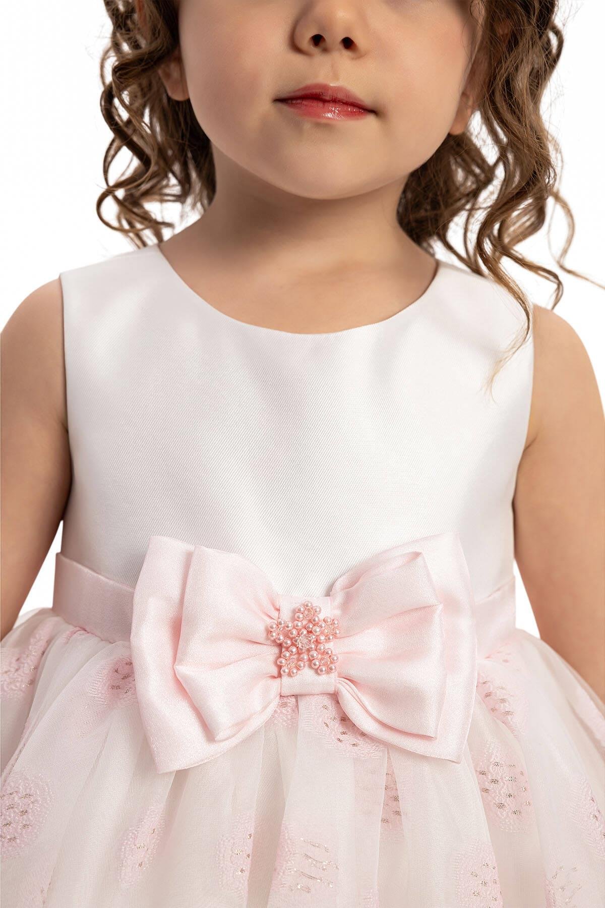 Pamina Kız Bebek Fiyonklu Elbise 6-24 Ay Pudra