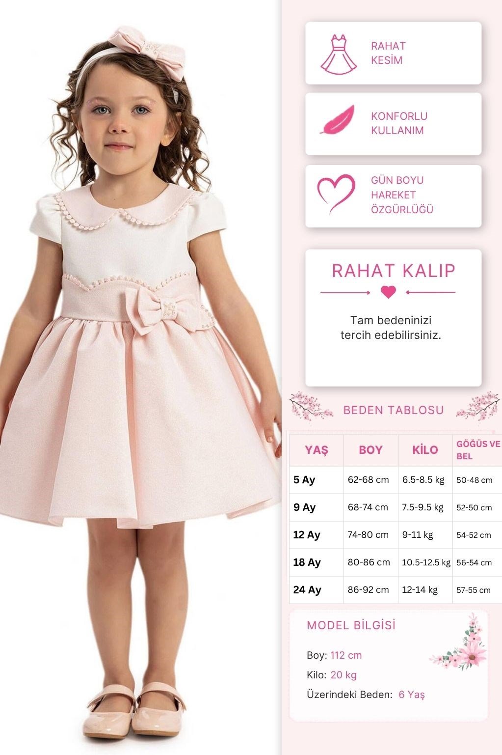 Pamina Kız Bebek Şık Elbise 6-24 Ay Pudra