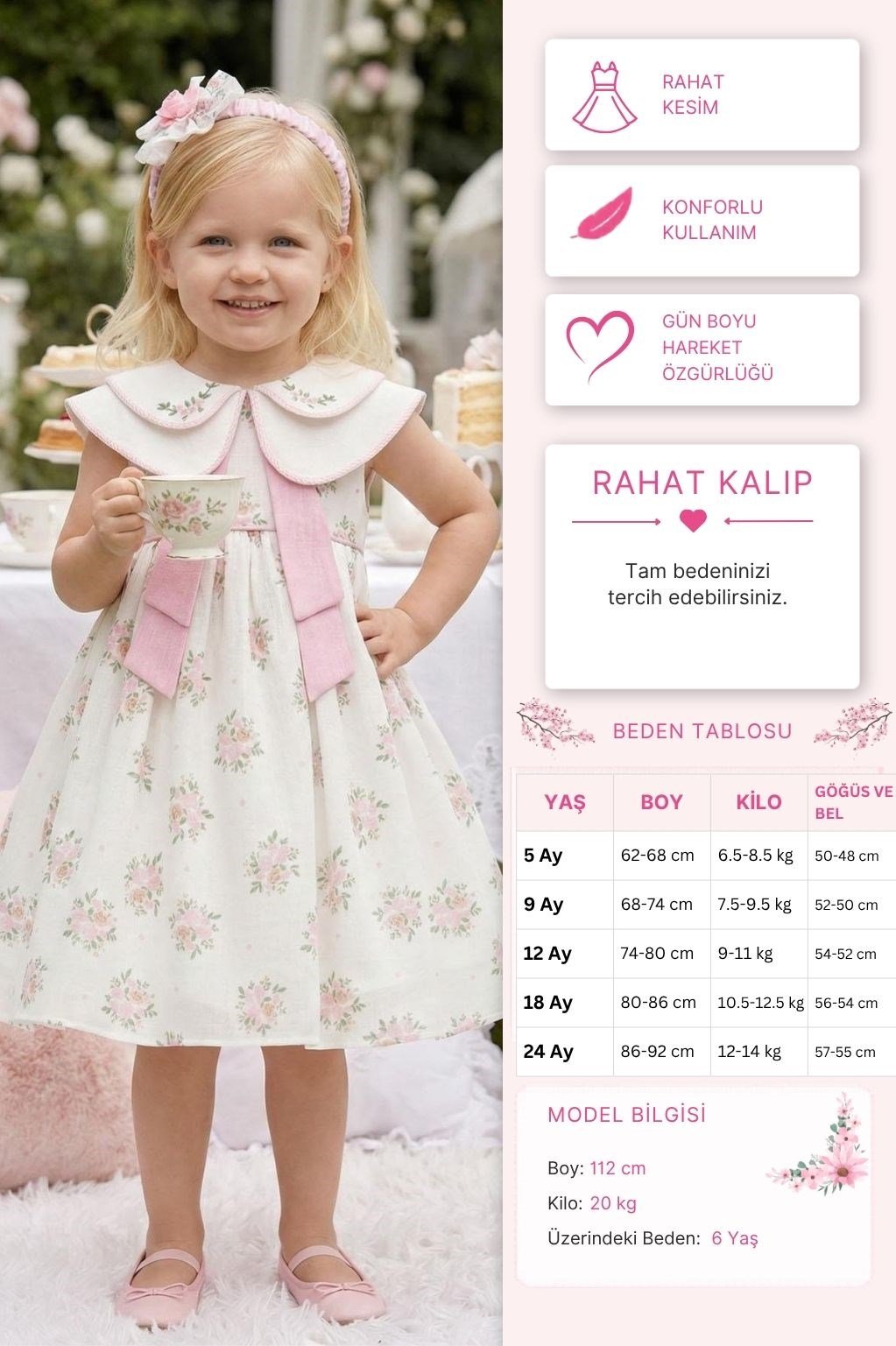 Pamina Kız Bebek Vintage Çiçekli Kurdeleli Elbise ve Saç Band Seti 6-24 Ay Ekru