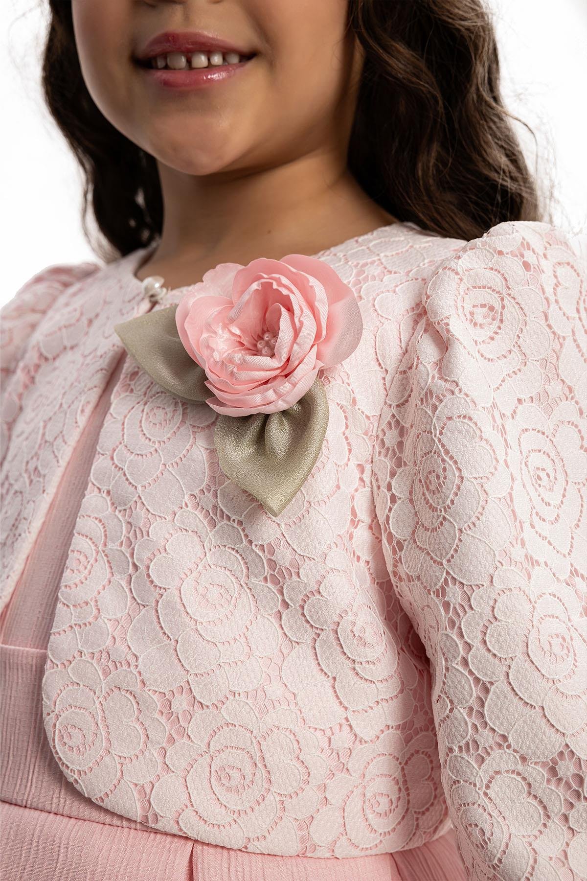 Pamina Kız Ceketli Şık Elbise 3-7 Yaş Pembe