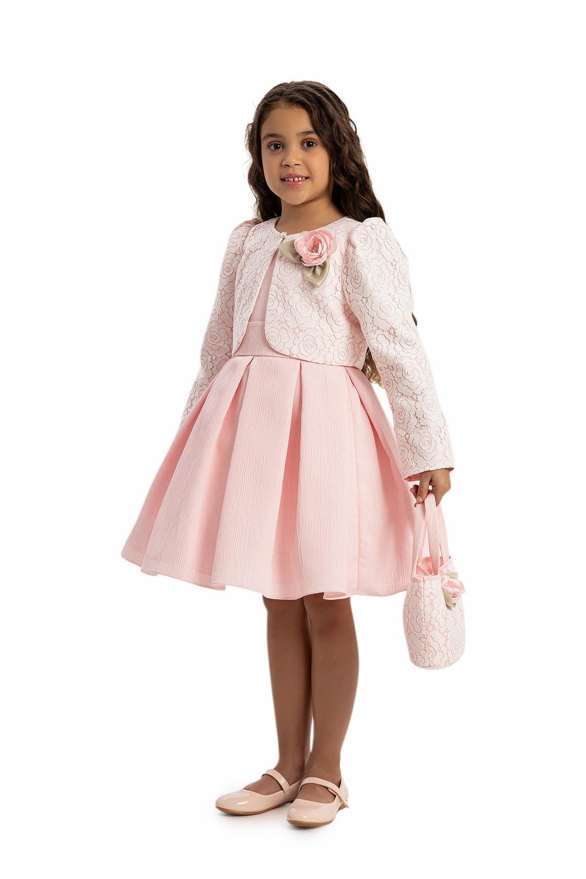 Pamina Kız Ceketli Şık Elbise 3-7 Yaş Pembe