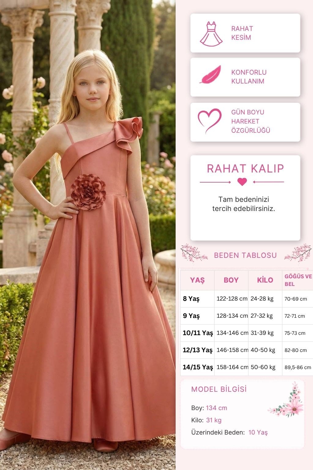 Pamina Kız Çocuk Abiye Elbise 8-15 Yaş Kiremit