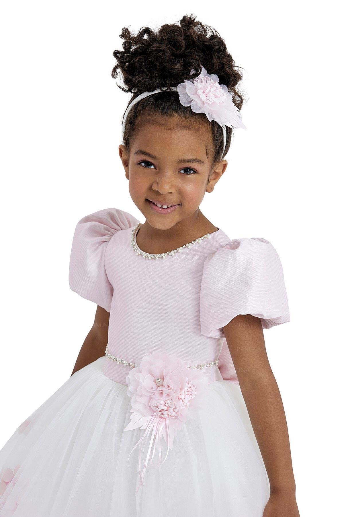 Pamina Kız Çocuk Balon Etekli Elbise 2-6 Yaş Pudra