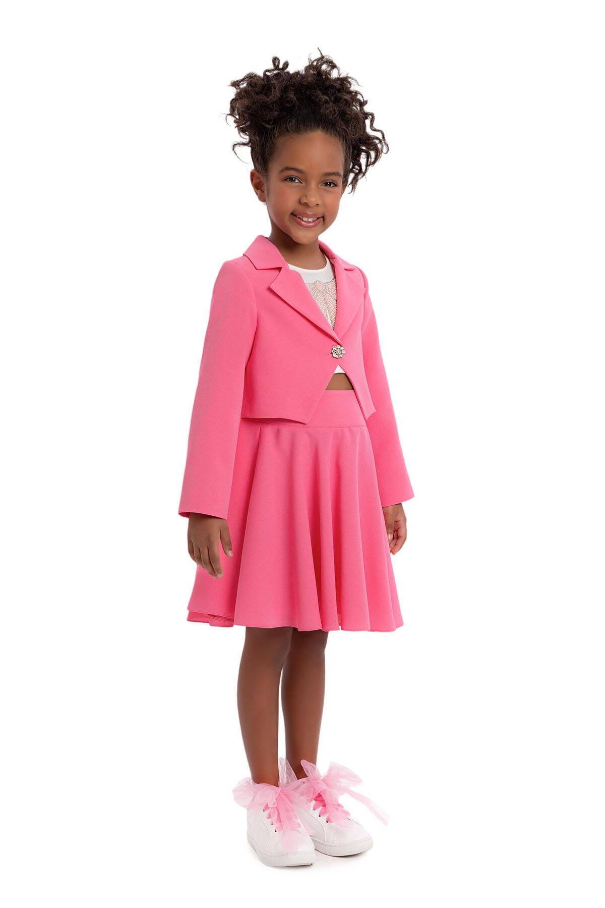 Pamina Kız Çocuk Blazer Etekli Takım 3-7 Yaş Pembe