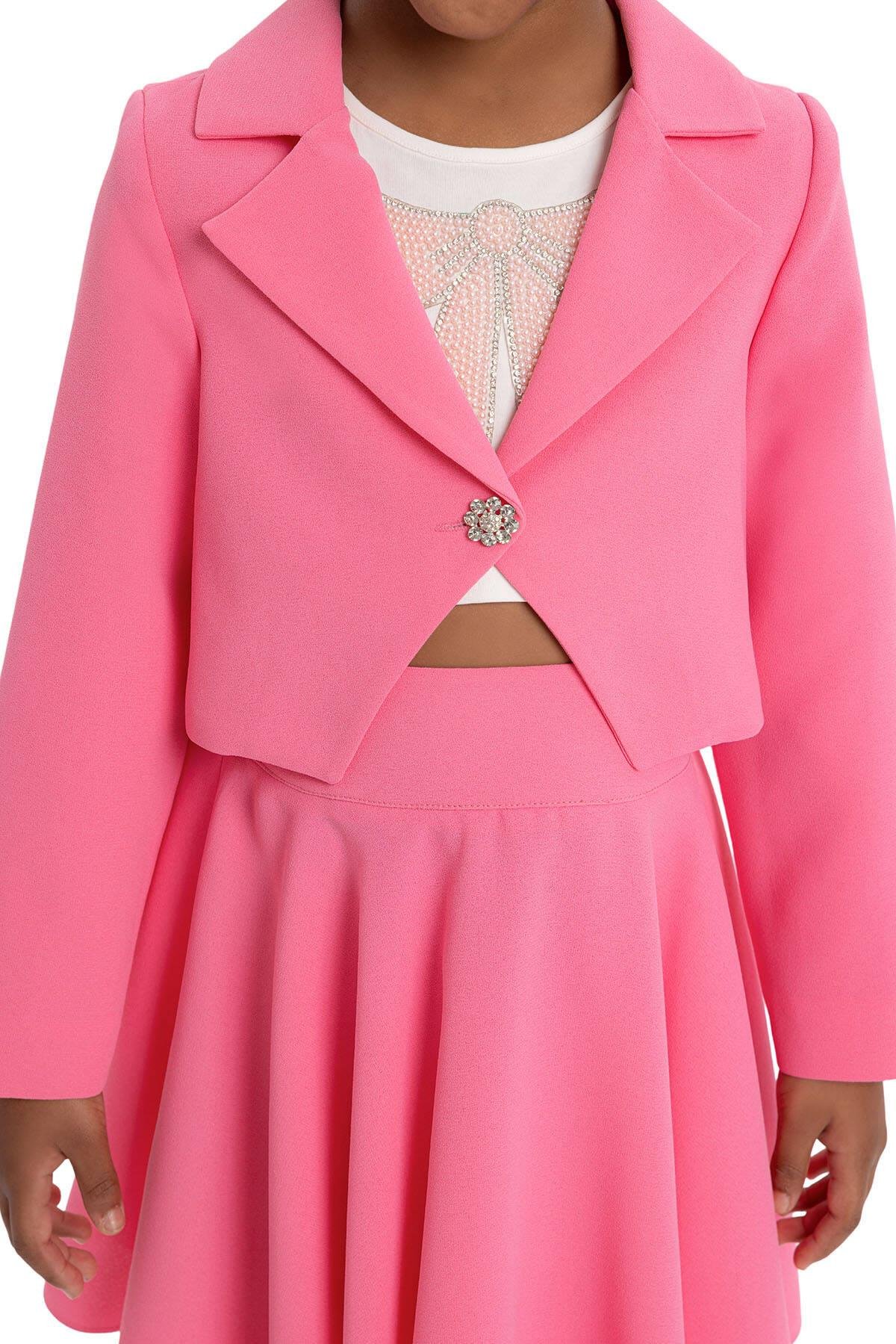 Pamina Kız Çocuk Blazer Etekli Takım 3-7 Yaş Pembe