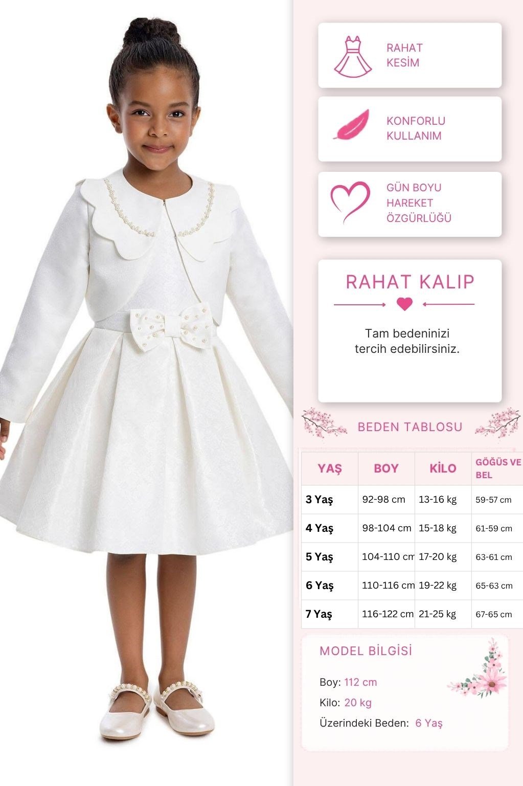 Pamina Kız Çocuk Bolero Elbise 3-7 Yaş Ekru