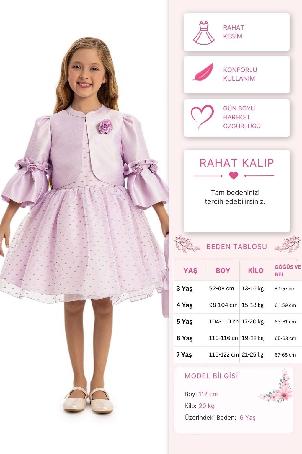 Pamina Kız Çocuk Bolero ve Çanta Elbise 3-7 Yaş Lila