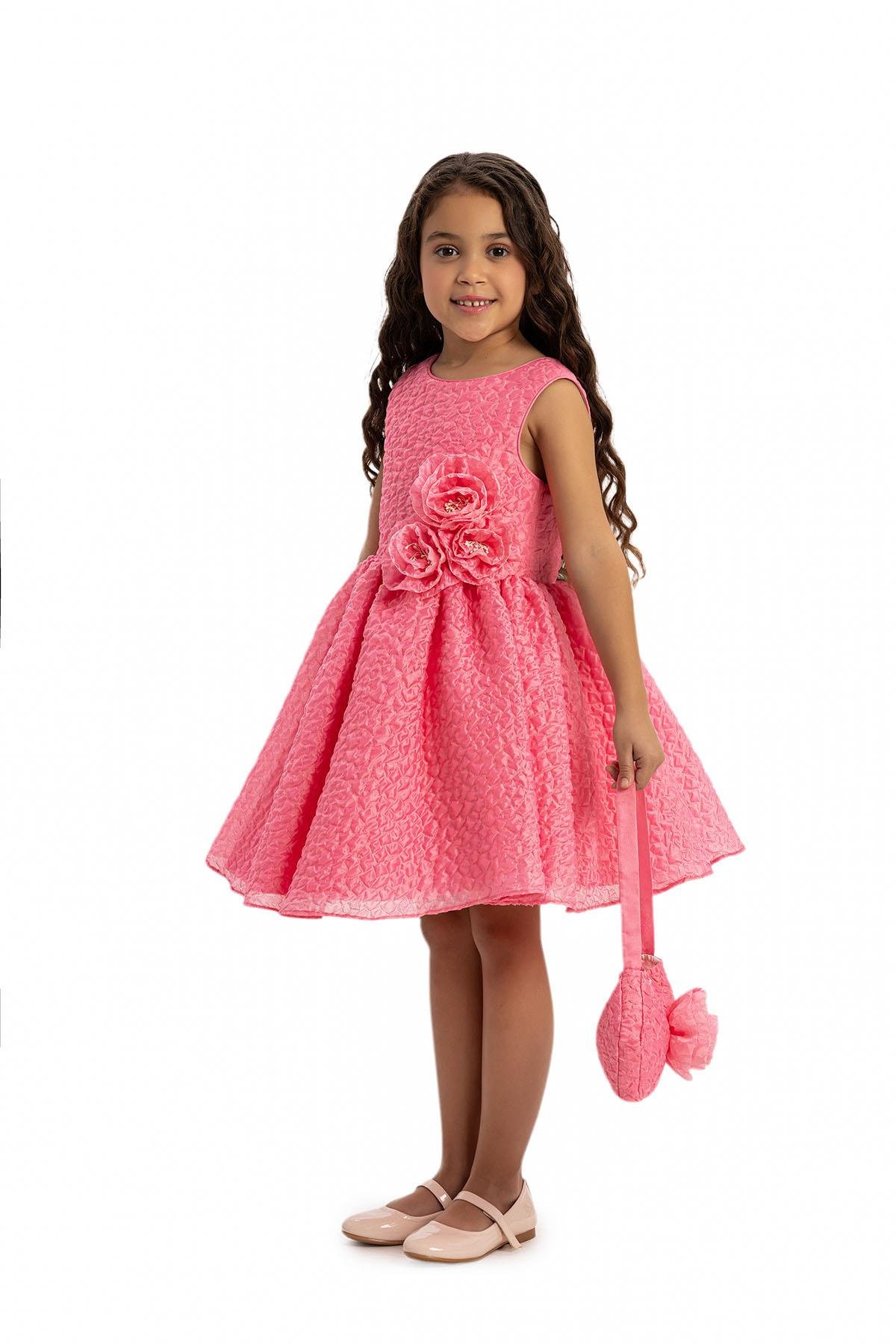 Pamina Kız Çocuk Çantalı Elbise 3-7 Yaş Fuşya