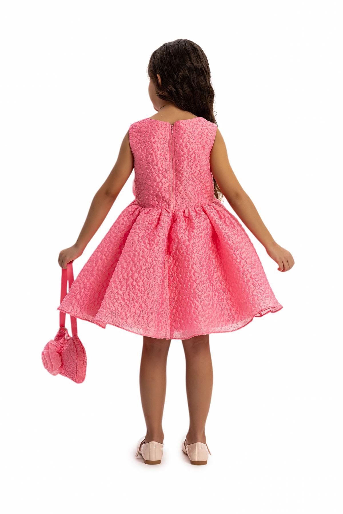 Pamina Kız Çocuk Çantalı Elbise 3-7 Yaş Fuşya