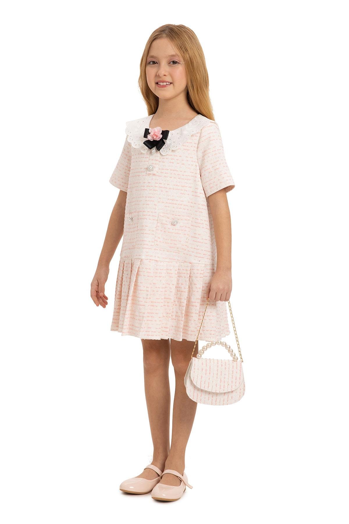 Pamina Kız Çocuk Çantalı Şık Elbise 3-7 Yaş Pembe