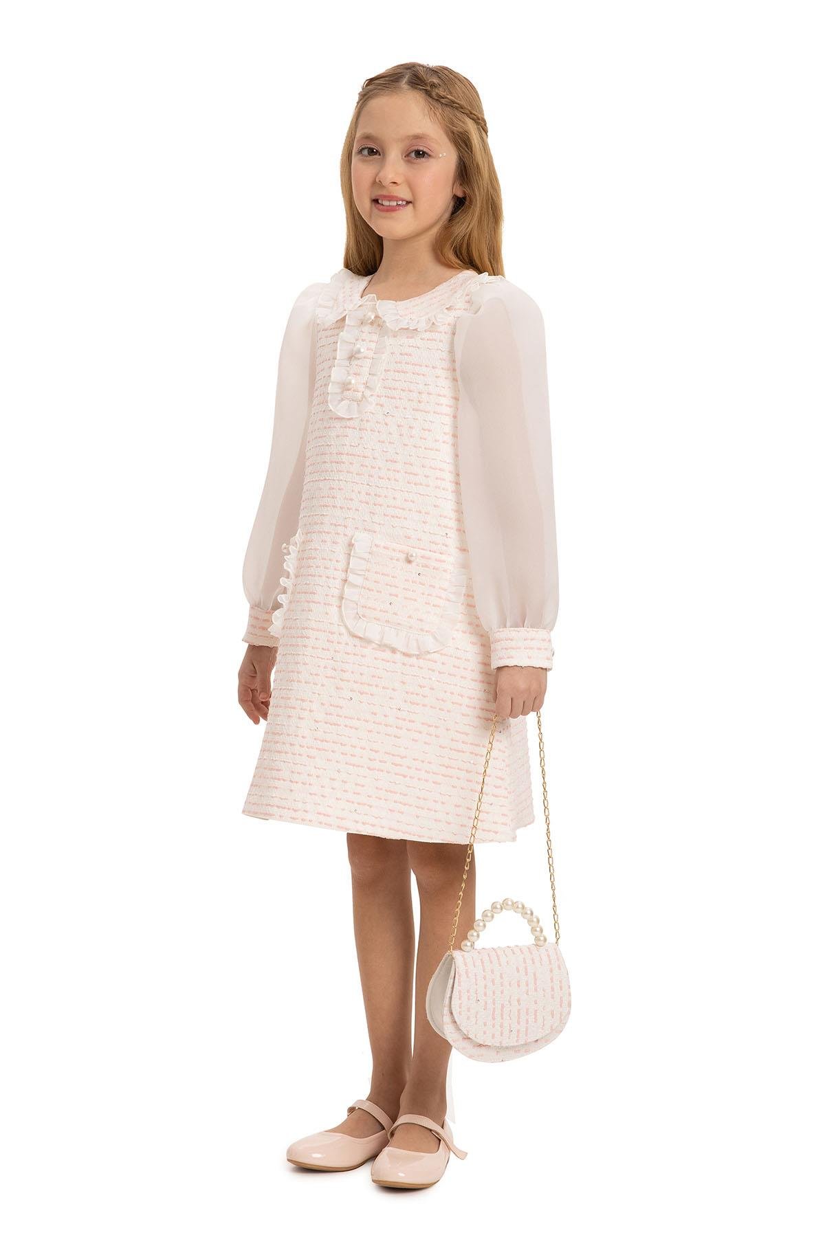 Pamina Kız Çocuk Çantalı Şık Elbise 3-7 Yaş Pembe