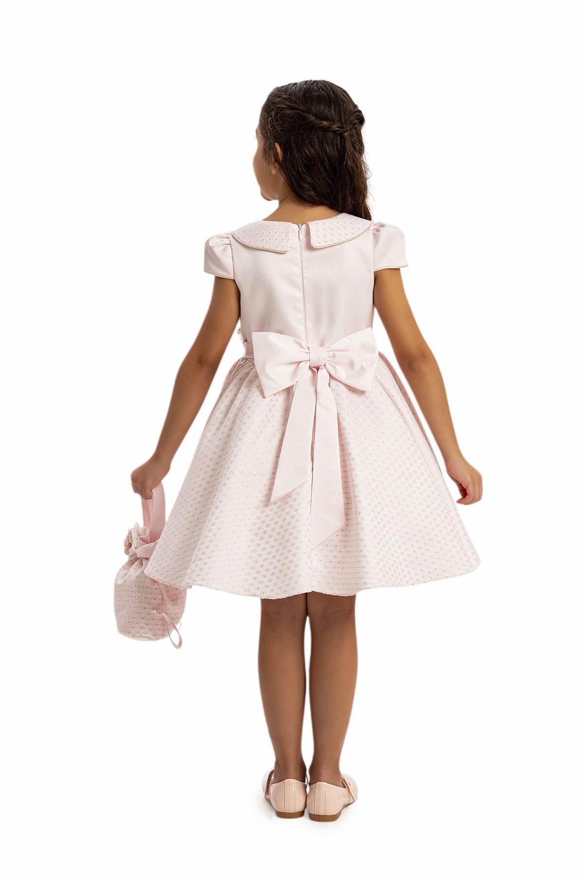 Pamina Kız Çocuk Çiantalı Elbise 3-7 Yaş Pudra