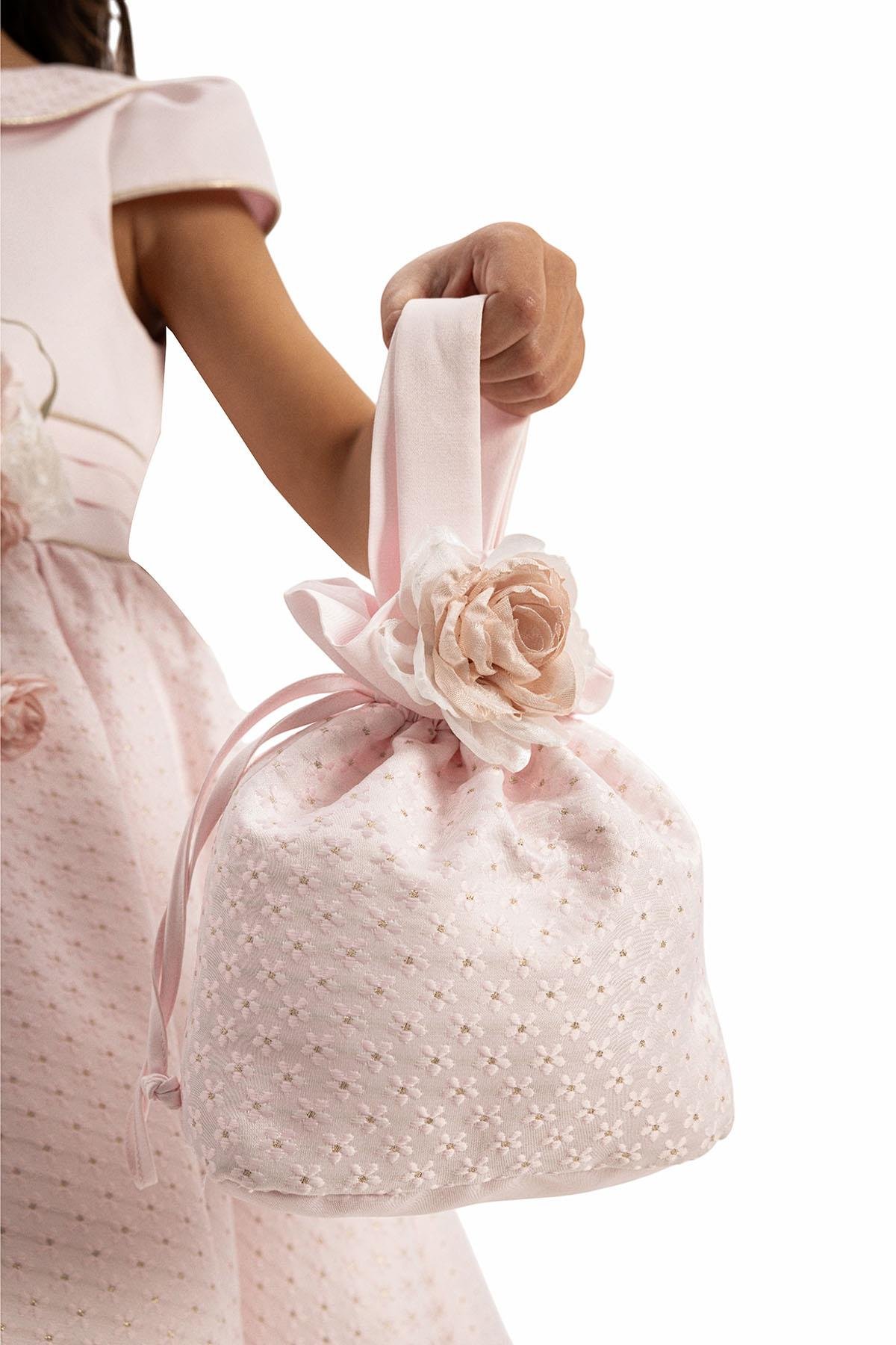 Pamina Kız Çocuk Çiantalı Elbise 3-7 Yaş Pudra