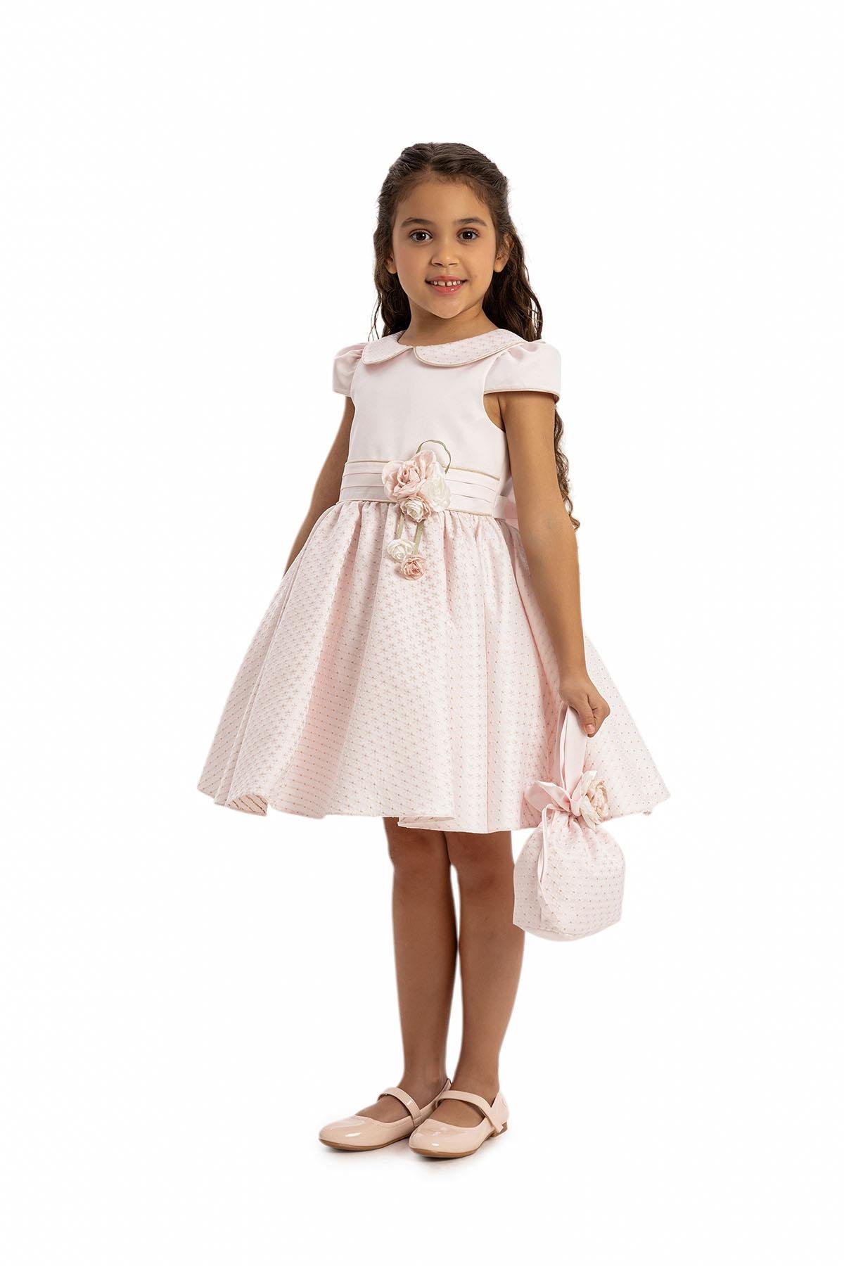 Pamina Kız Çocuk Çiantalı Elbise 3-7 Yaş Pudra