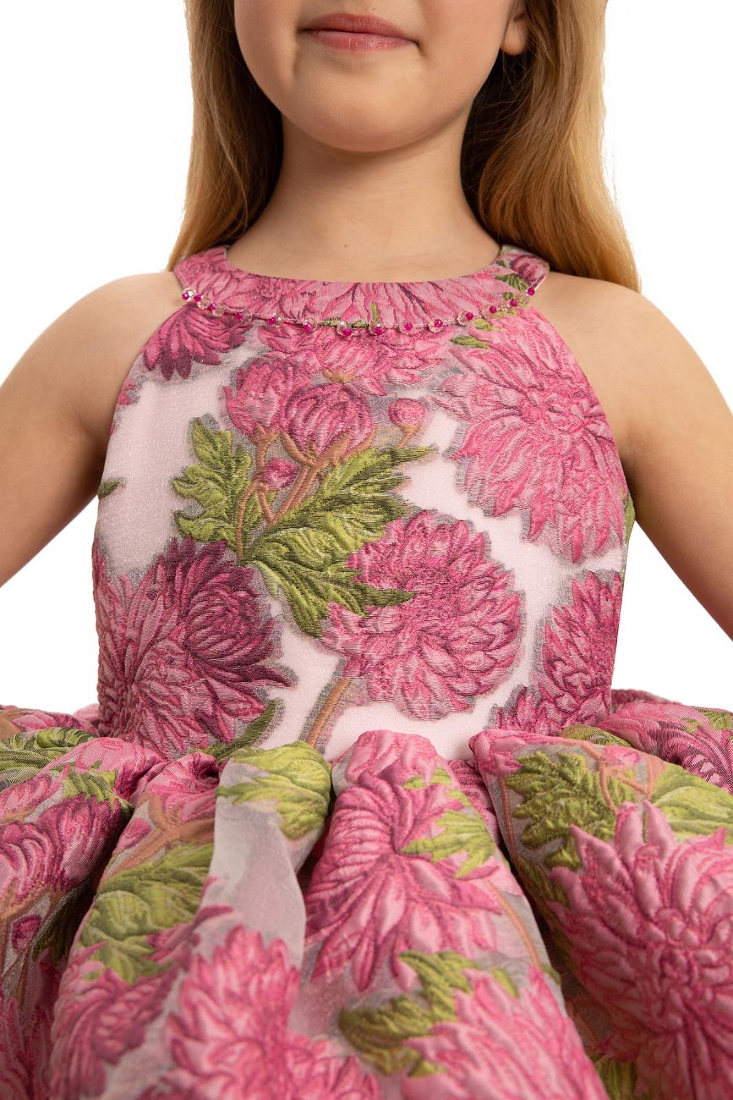 Pamina Kız Çocuk Çicek Desenli Abiye Elbise 3-7 Yaş Fuşya