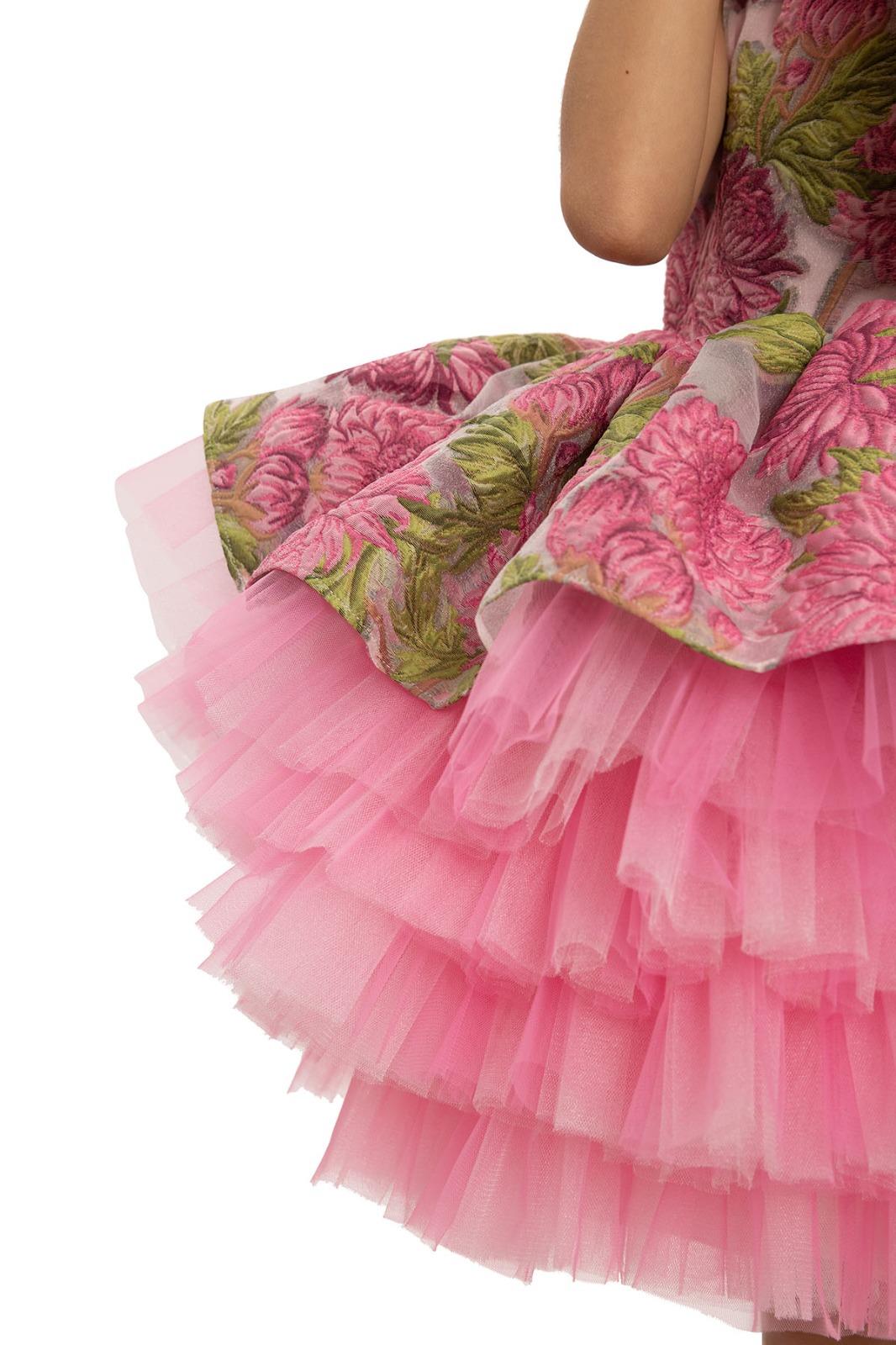 Pamina Kız Çocuk Çicek Desenli Abiye Elbise 3-7 Yaş Fuşya