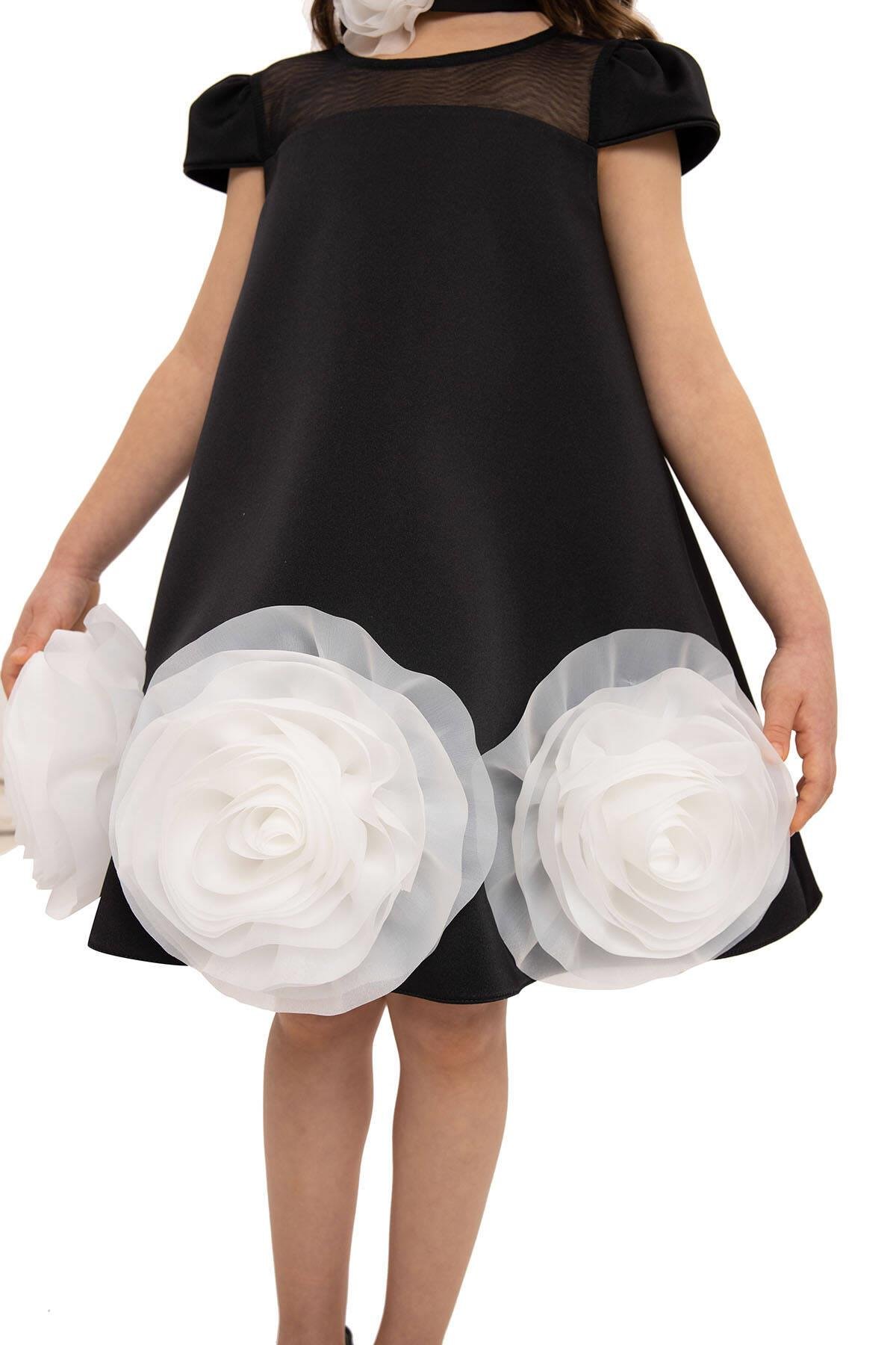 Pamina Kız Çocuk Çiçekli Chokerli Elbise 3-7 Yaş Siyah