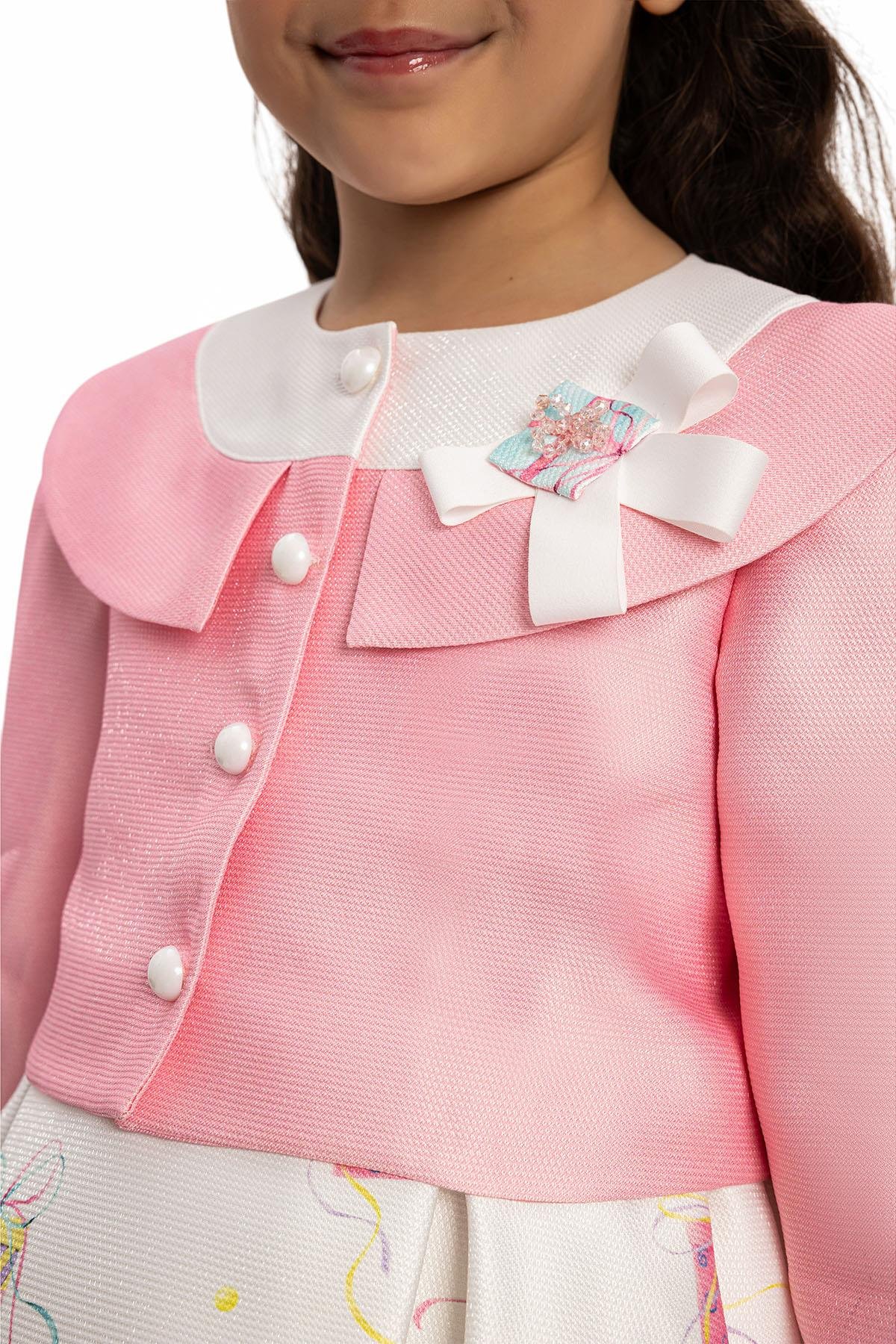 Pamina Kız Çocuk Elbise Bolero ve Çanta 3-7 Yaş Pembe