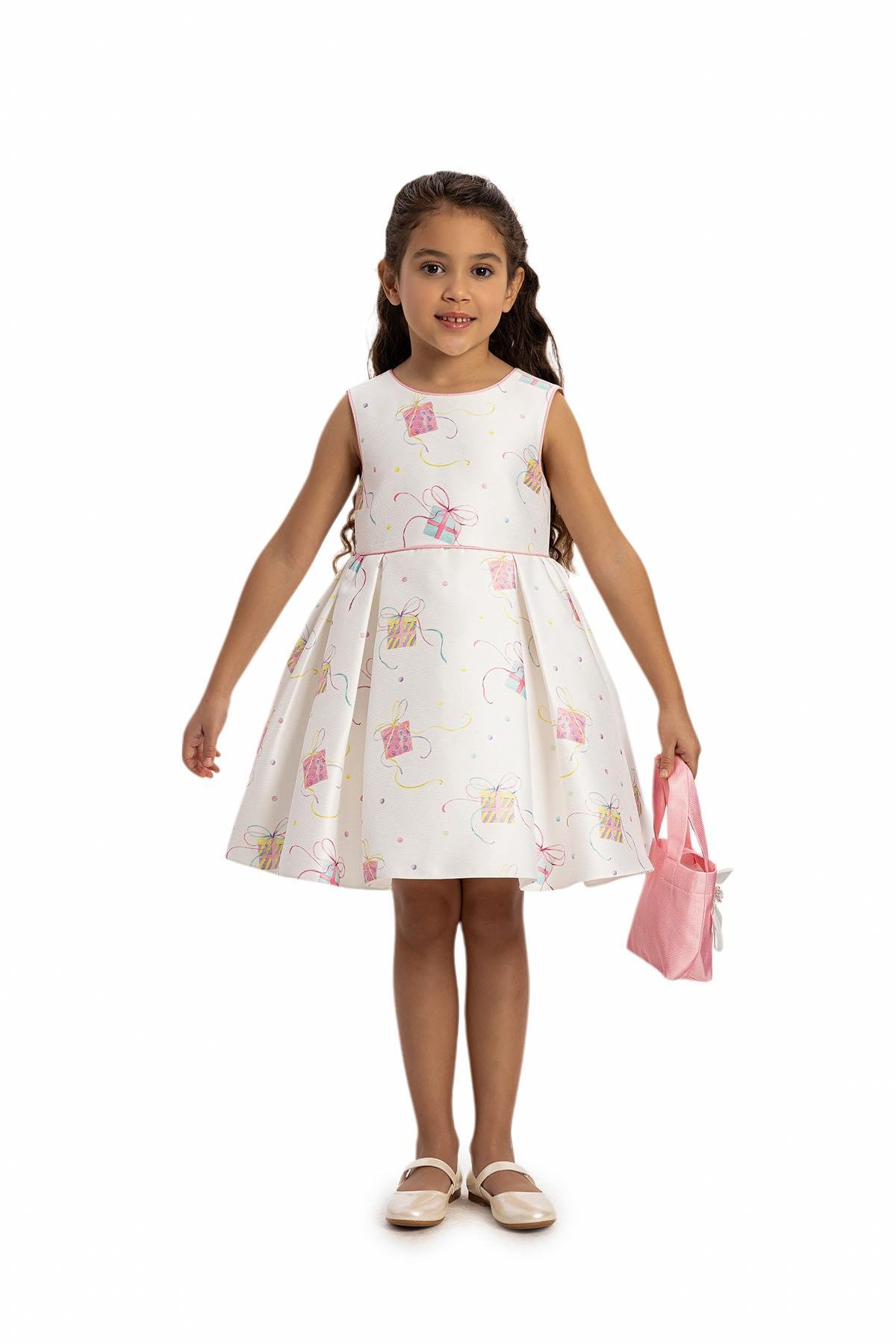 Pamina Kız Çocuk Elbise Bolero ve Çanta 3-7 Yaş Pembe