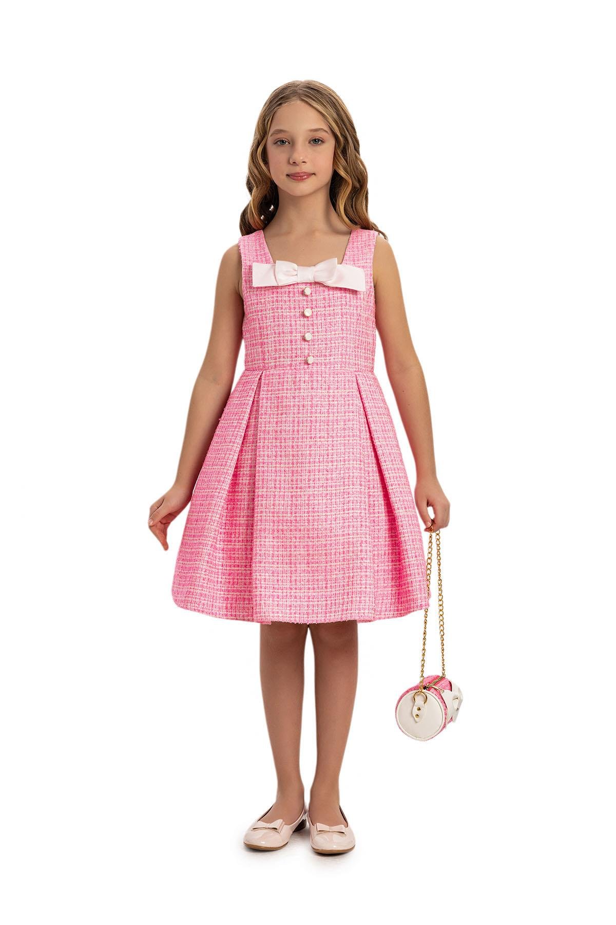 Pamina Kız Çocuk Elbise Bolero ve Çanta 8-14 Yaş Pembe