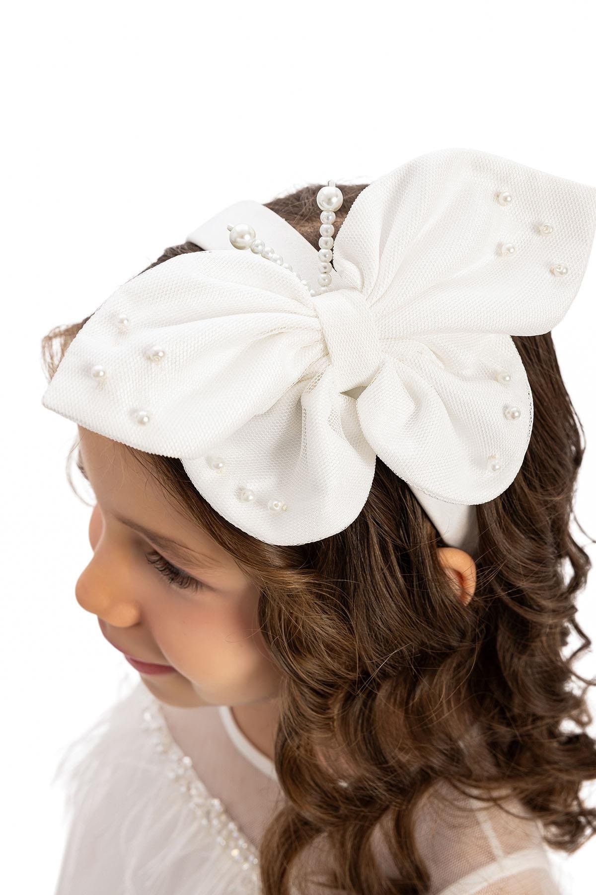 Pamina Kız Çocuk  Kelebek Tül Elbise 3-7 Yaş Ekru