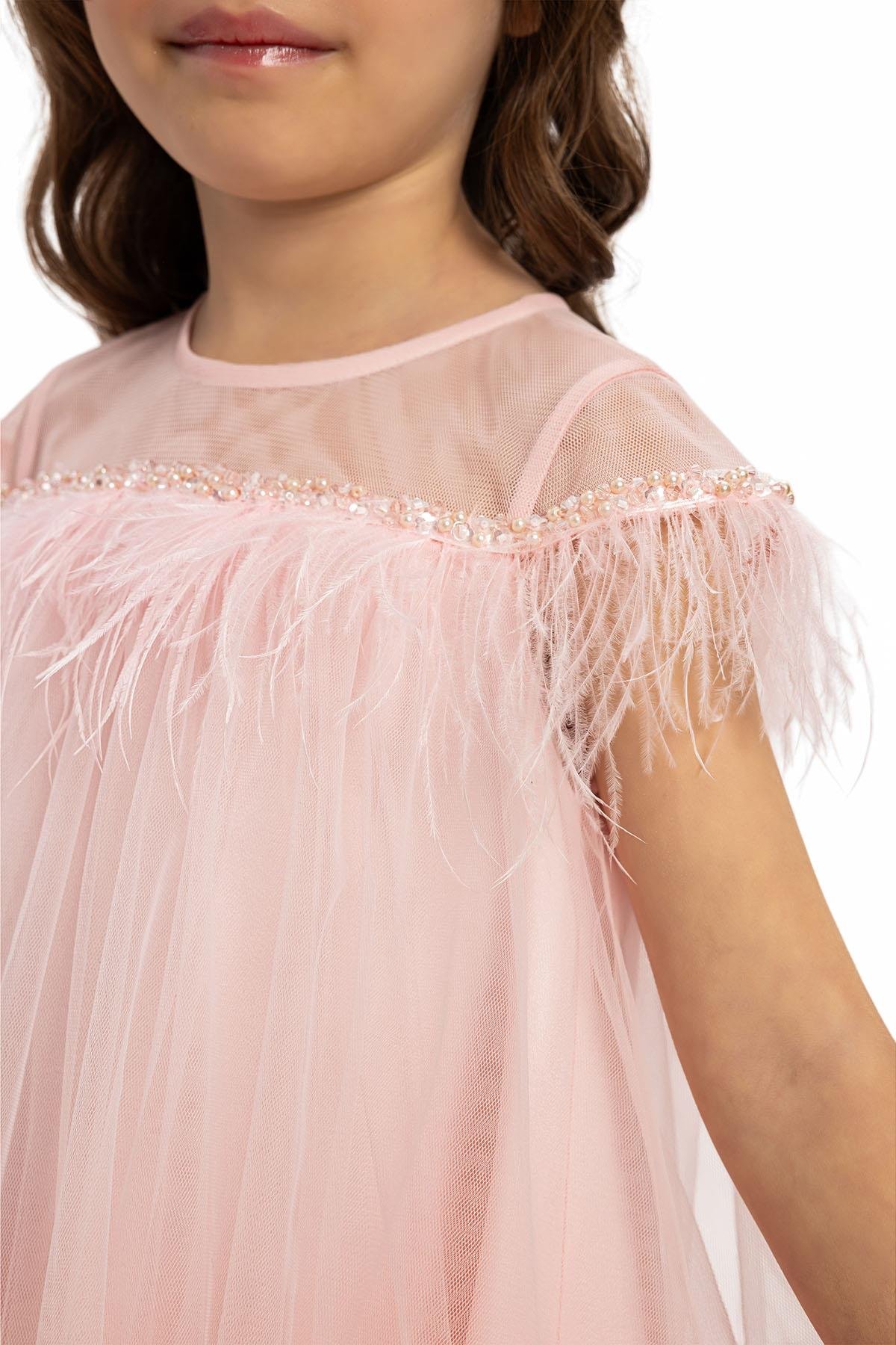 Pamina Kız Çocuk  Kelebek Tül Elbise 3-7 Yaş Pembe