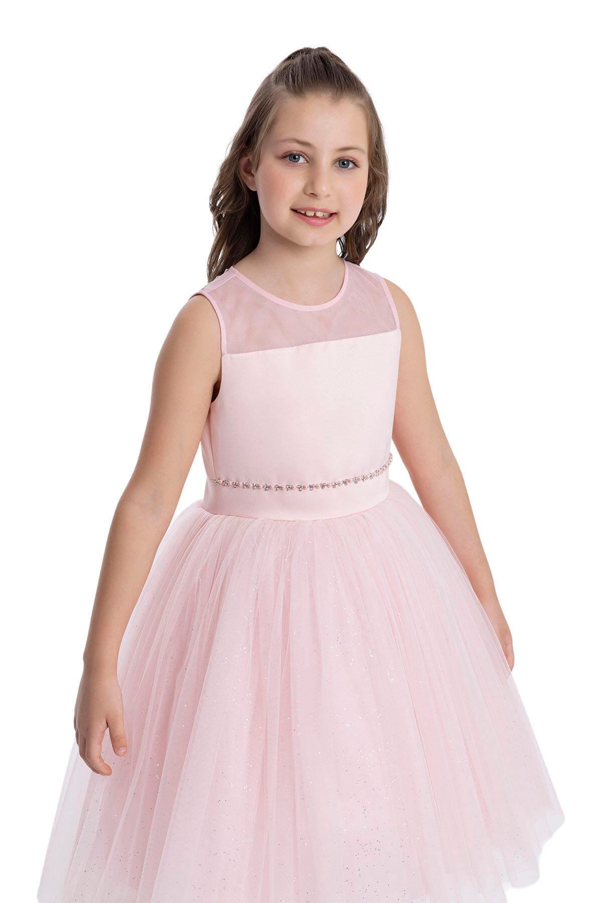 Pamina Kız Çocuk Kolsuz Kesim Elbise 8-12 Yaş Pudra