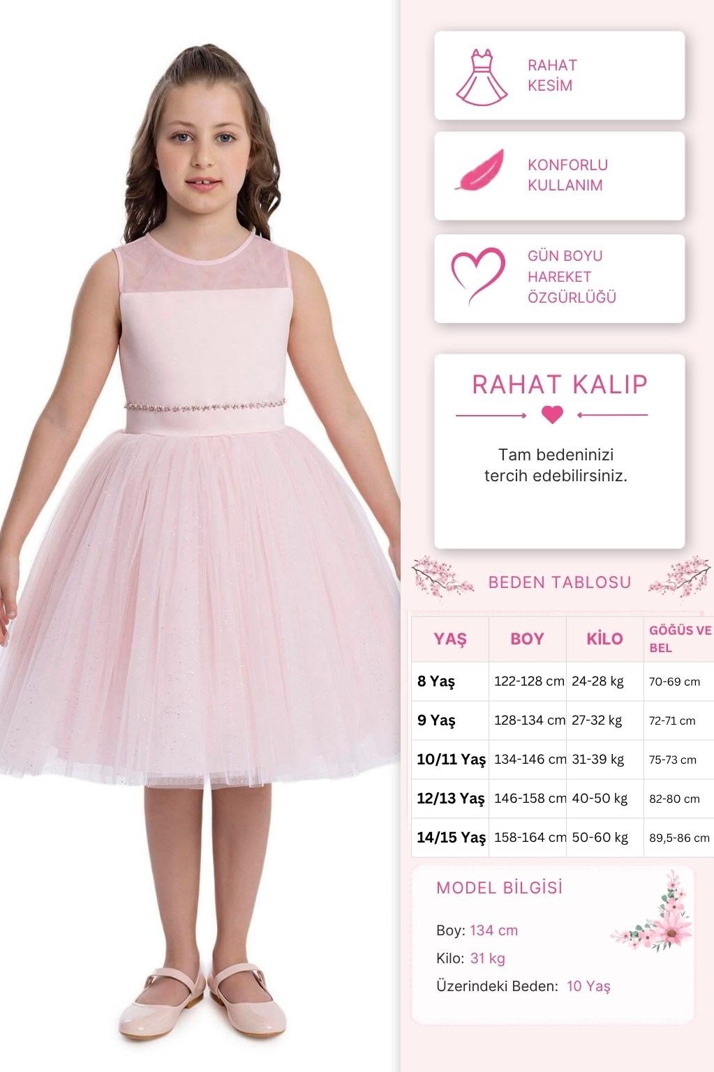Pamina Kız Çocuk Kolsuz Kesim Elbise 8-12 Yaş Pudra