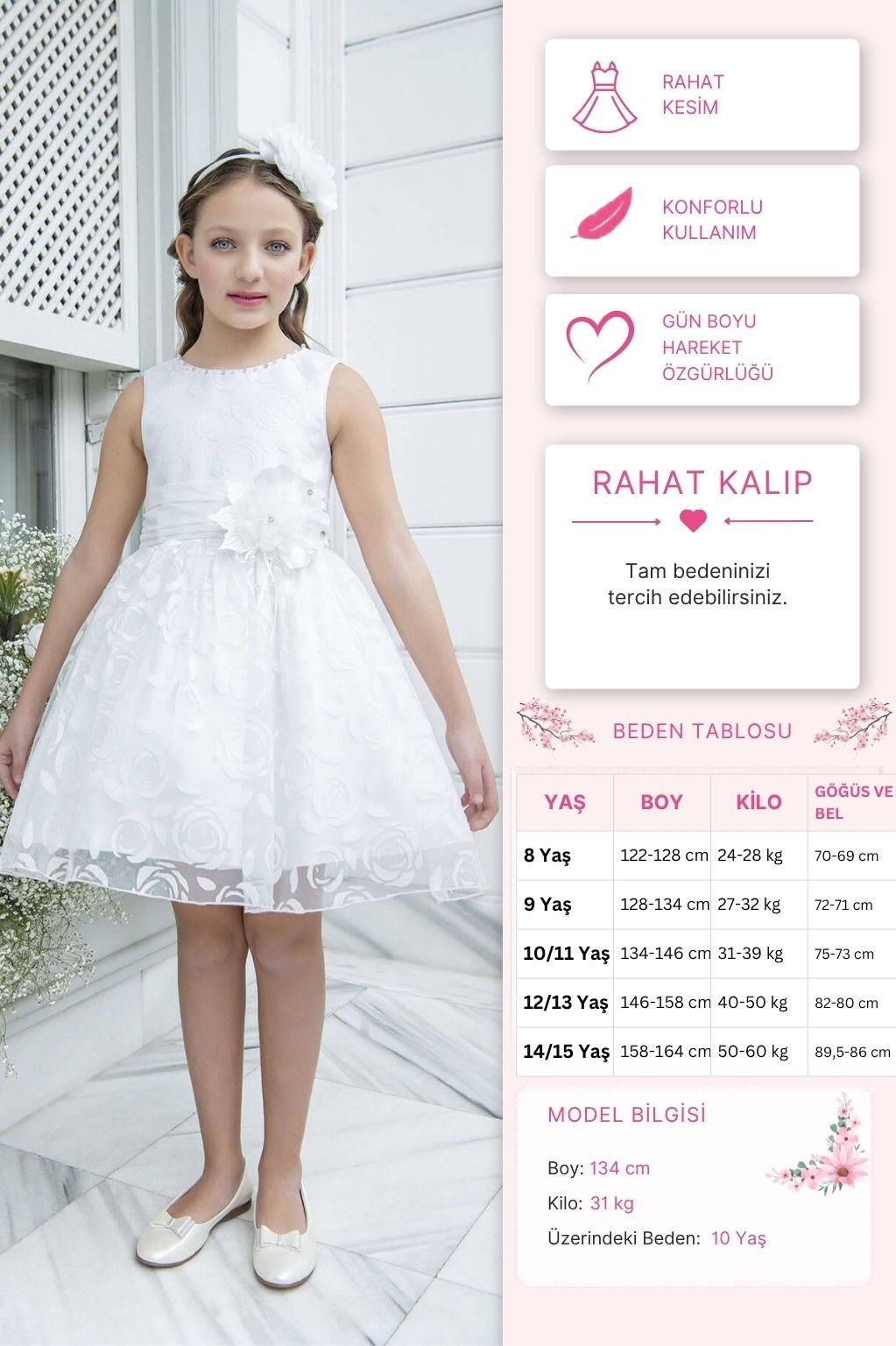 Pamina Kız Çocuk Kolsuz Kesim Elbise 8-12 Yaş Ekru