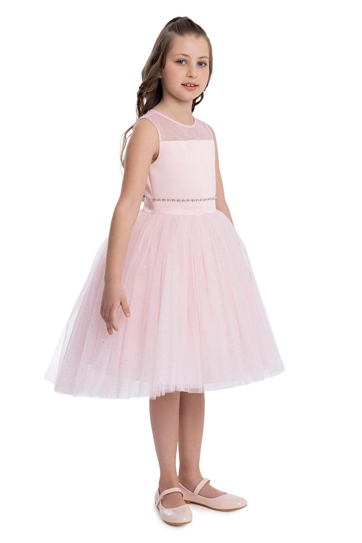 Pamina Kız Çocuk Kolsuz Kesim Elbise 8-12 Yaş Pudra