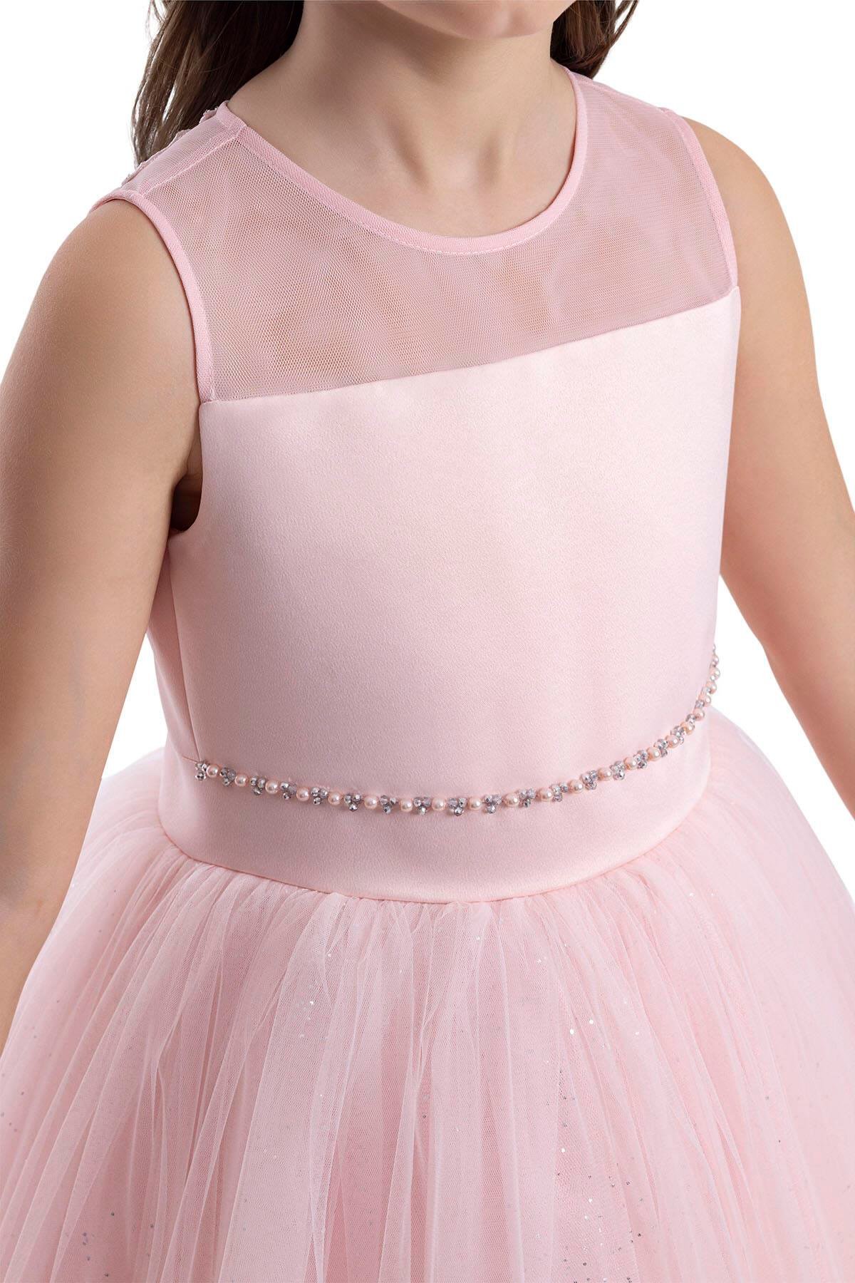 Pamina Kız Çocuk Kolsuz Kesim Elbise 8-12 Yaş Pudra